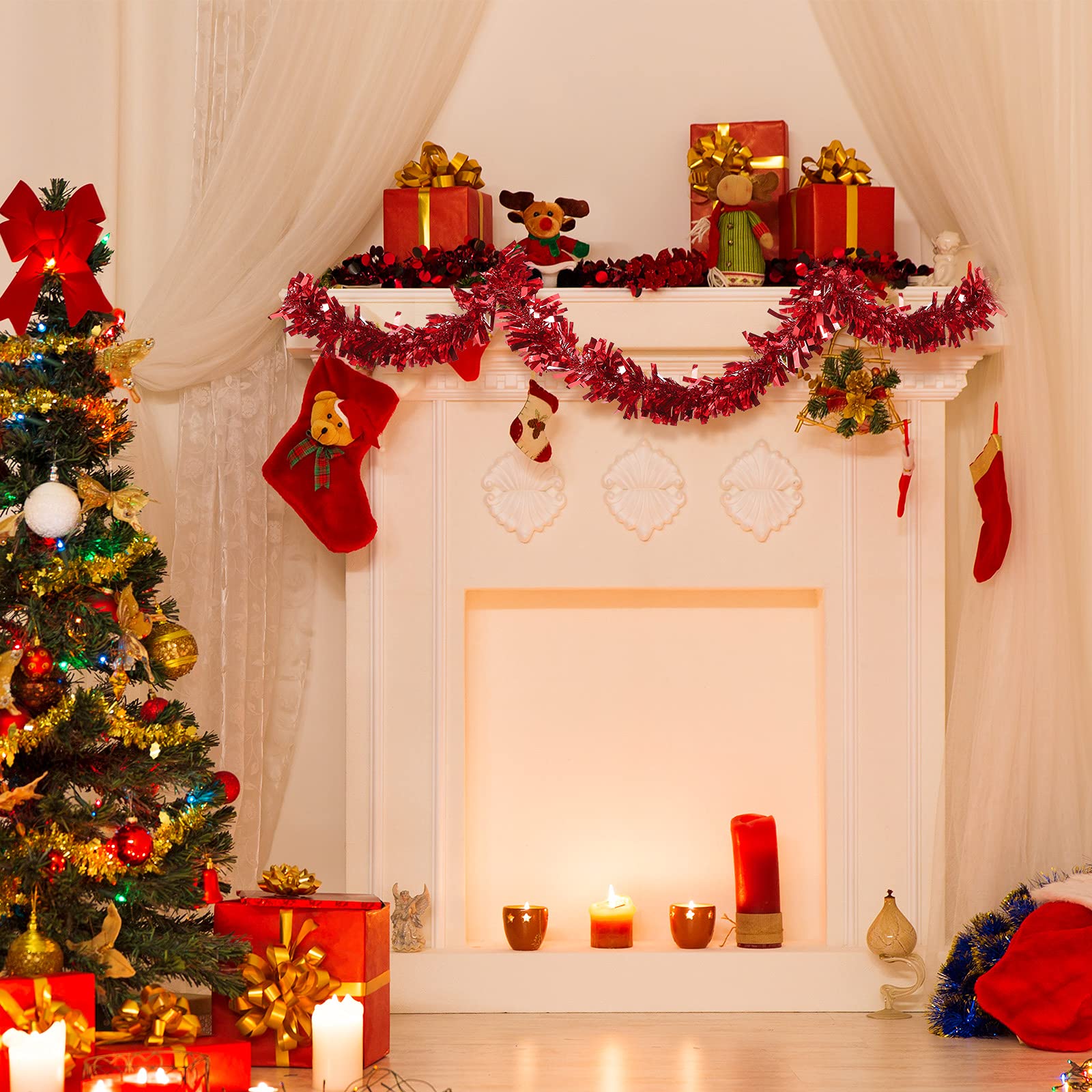 39.4 Feet Christmas Tinsel Garland Metallic Twist Shiny Hanging Garland Ornaments for Christmas Tree Party Supplies Indoor and O