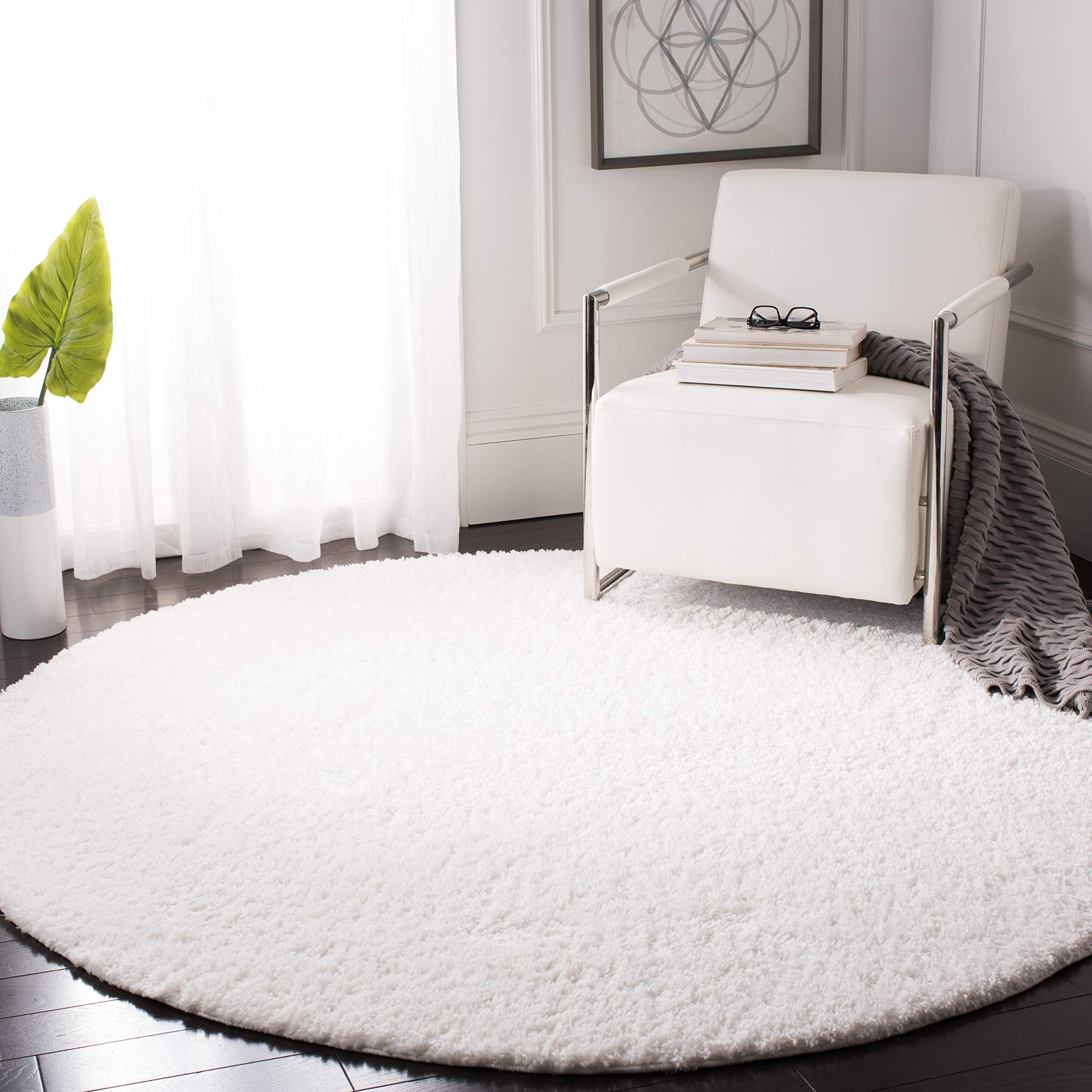 SAFAVIEH August Shag Collection Area Rug - 10 Round, White, Solid Design, Non-Shedding & Easy Care, 1.2-inch Thick, Ideal for T