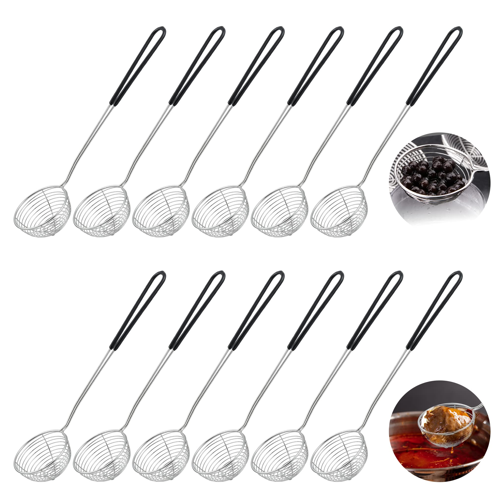 Worldity 12 Pieces Hot Pot Strainer Scoops, 2.5 Inch Stainless Steel Spider Strainer Skimmer, Hot Pot Ladle With Insulated Handl