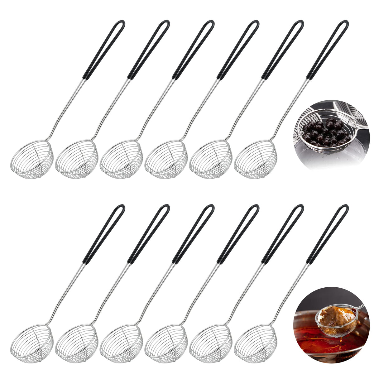 Worldity 12 Pieces Hot Pot Strainer Scoops, 2.5 Inch Stainless Steel Spider Strainer Skimmer, Hot Pot Ladle With Insulated Handl
