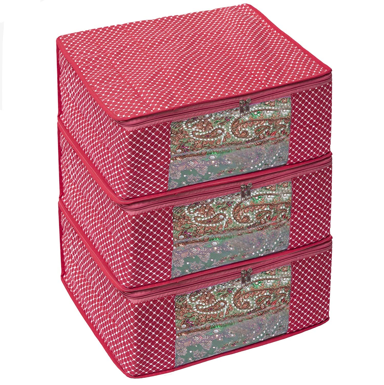 Shubhkraft Saree Organizer Set | Saree Bag For Wardrobe Storage | Cotton Saree Cover Closet Organiser/Saree Bags For Wardrobe Or