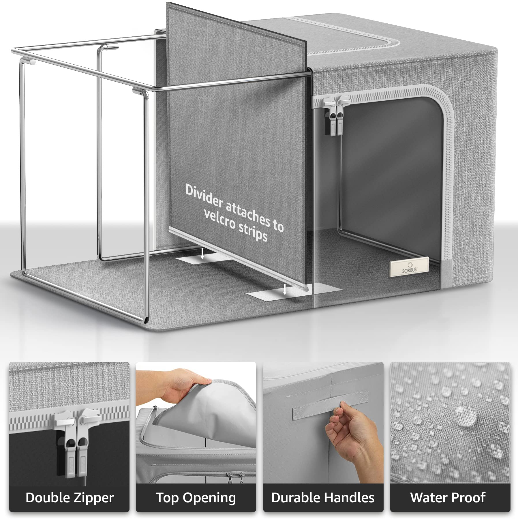 Sorbus Storage Bins with Divided Interior - Large Stackable & Foldable Organizer Containers with Metal Frame, Oxford Fabric, Lar