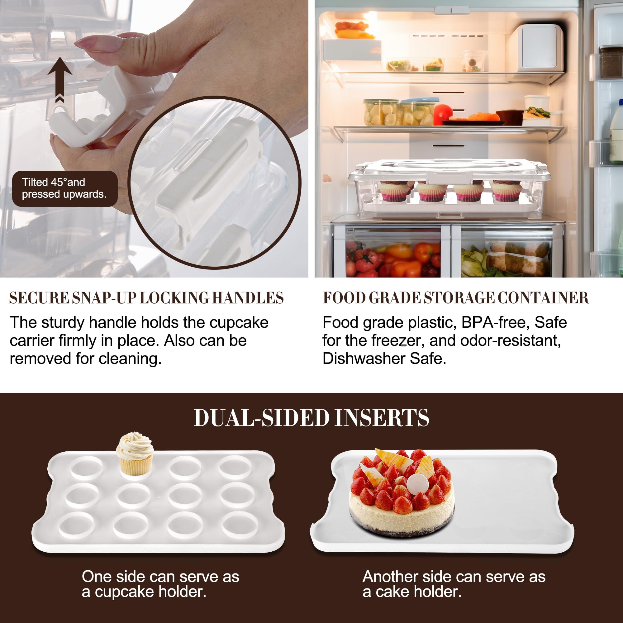 Arc 3-Tiers Cupcake Carrier (White) - Cupcake Holder And Cake Transport Container That Holds Up To 36 Cupcakes Or 3 Large Cakes