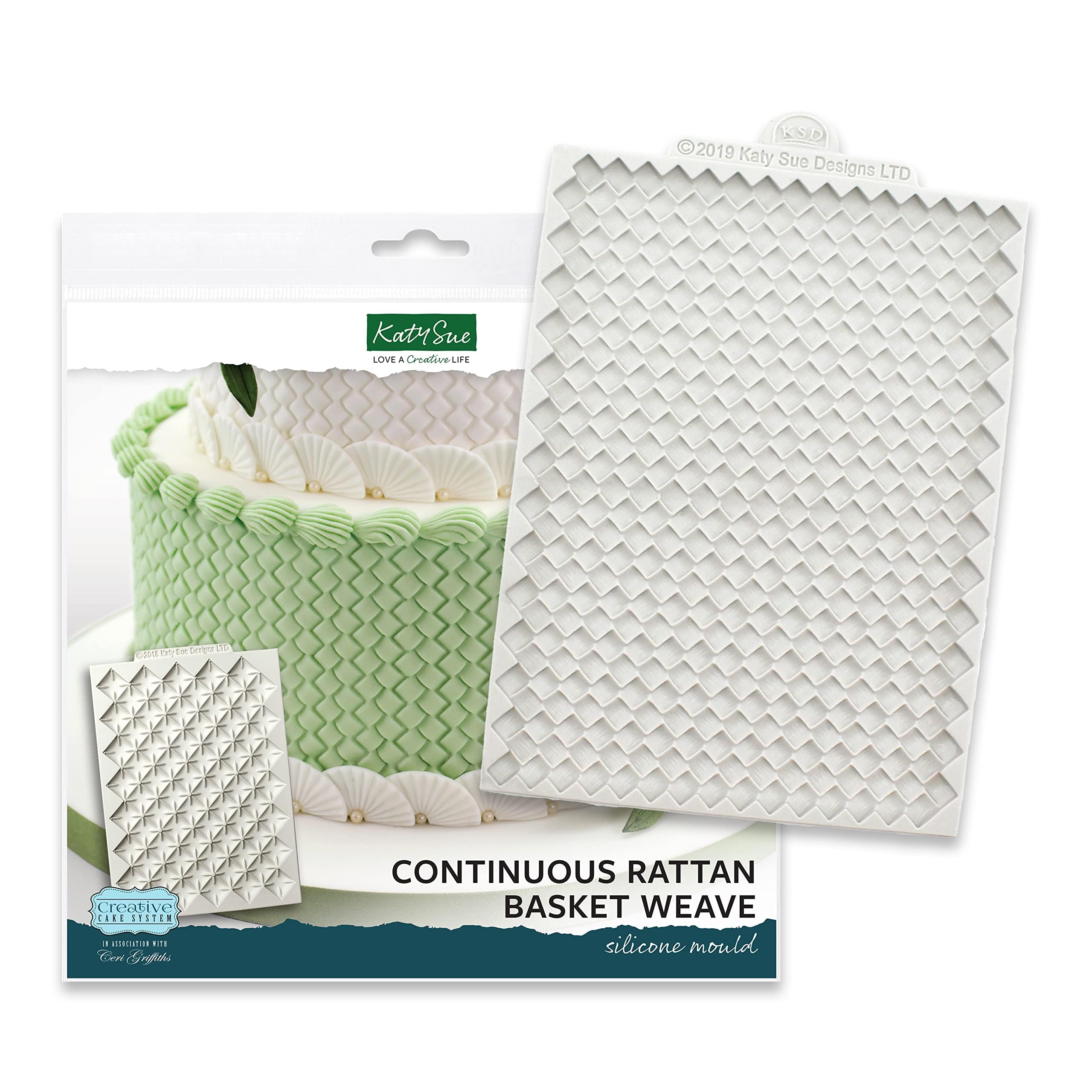Katy Sue Continuous Rattan Basket Weave Silicone Mold For Cake, Cookie Decorating, & Craft. For Use With Fondant, Gum Paste, Sug