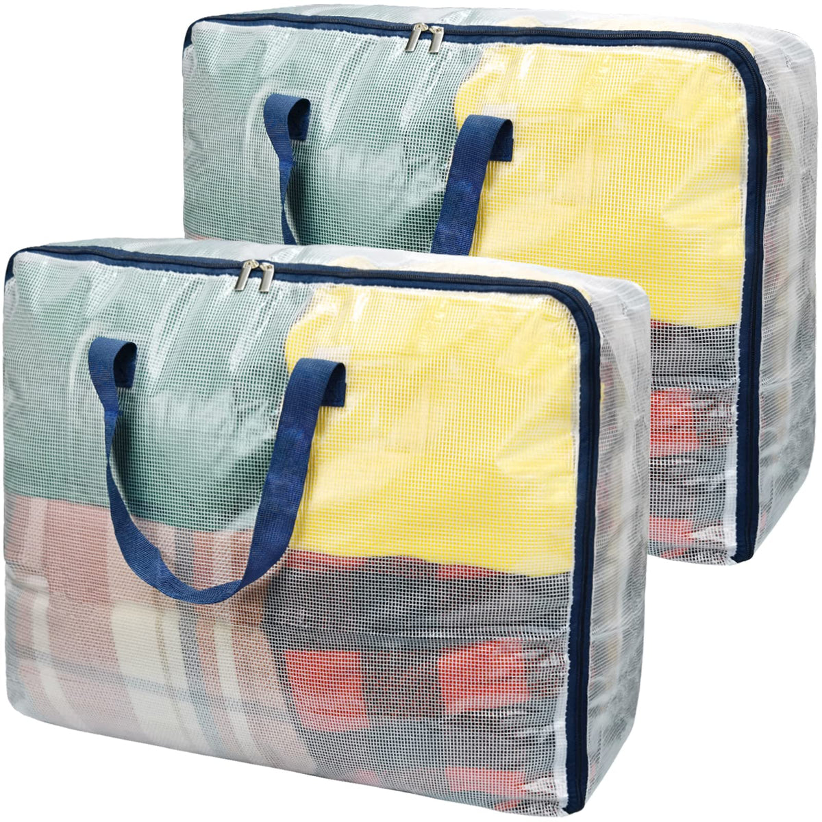 Ineetatu Clear Storage Bags with Zipper, 75L Extra Large Capacity - Closet, Underbed Storage Organizer for Clothes, Bedding, Com