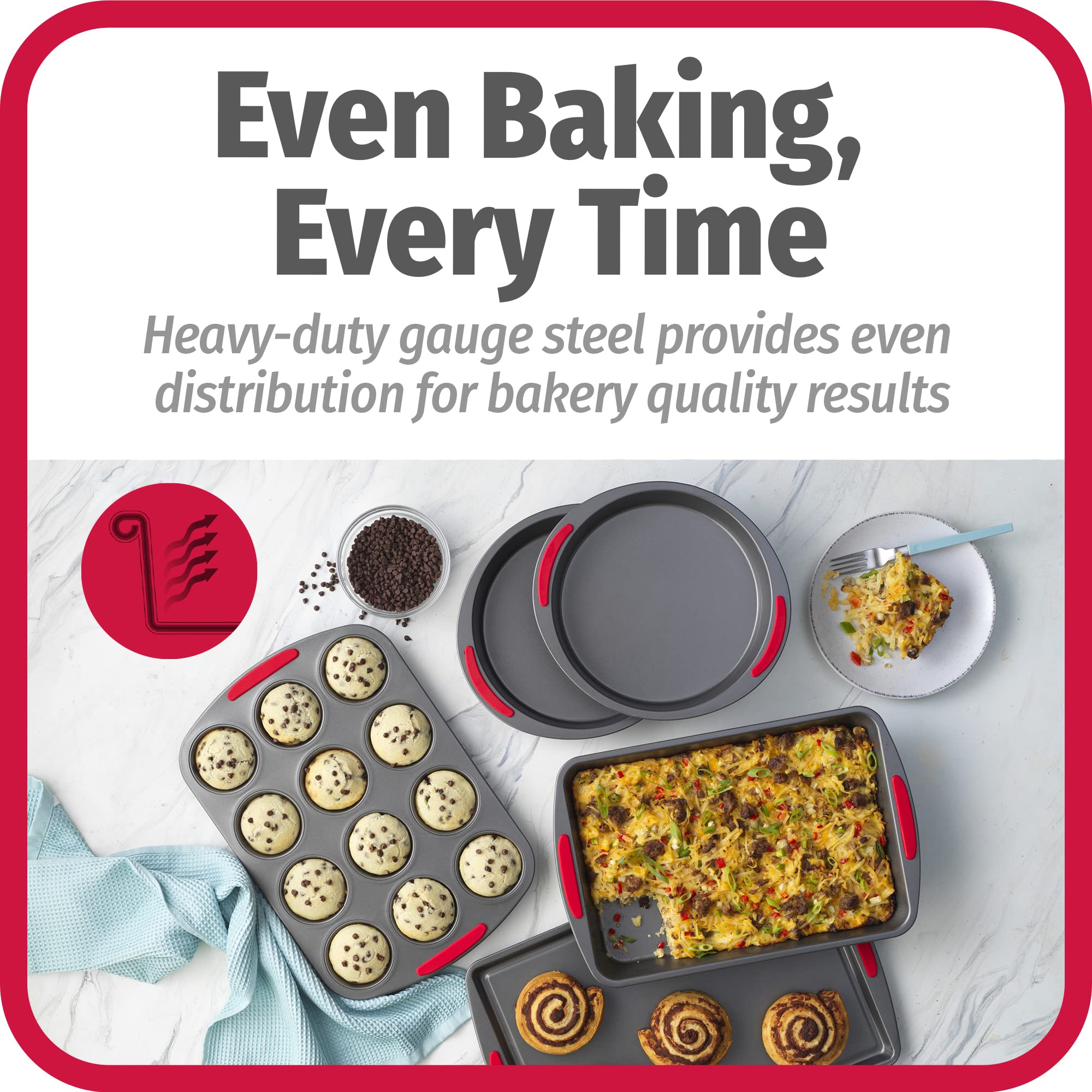 Goodcook 5-Piece Mega Grip Nonstick Bakeware Set - Cookie Sheet Pan, 2 9    Round Cake Pans, 13    X 9    Bake & Roast Pan, 12-C