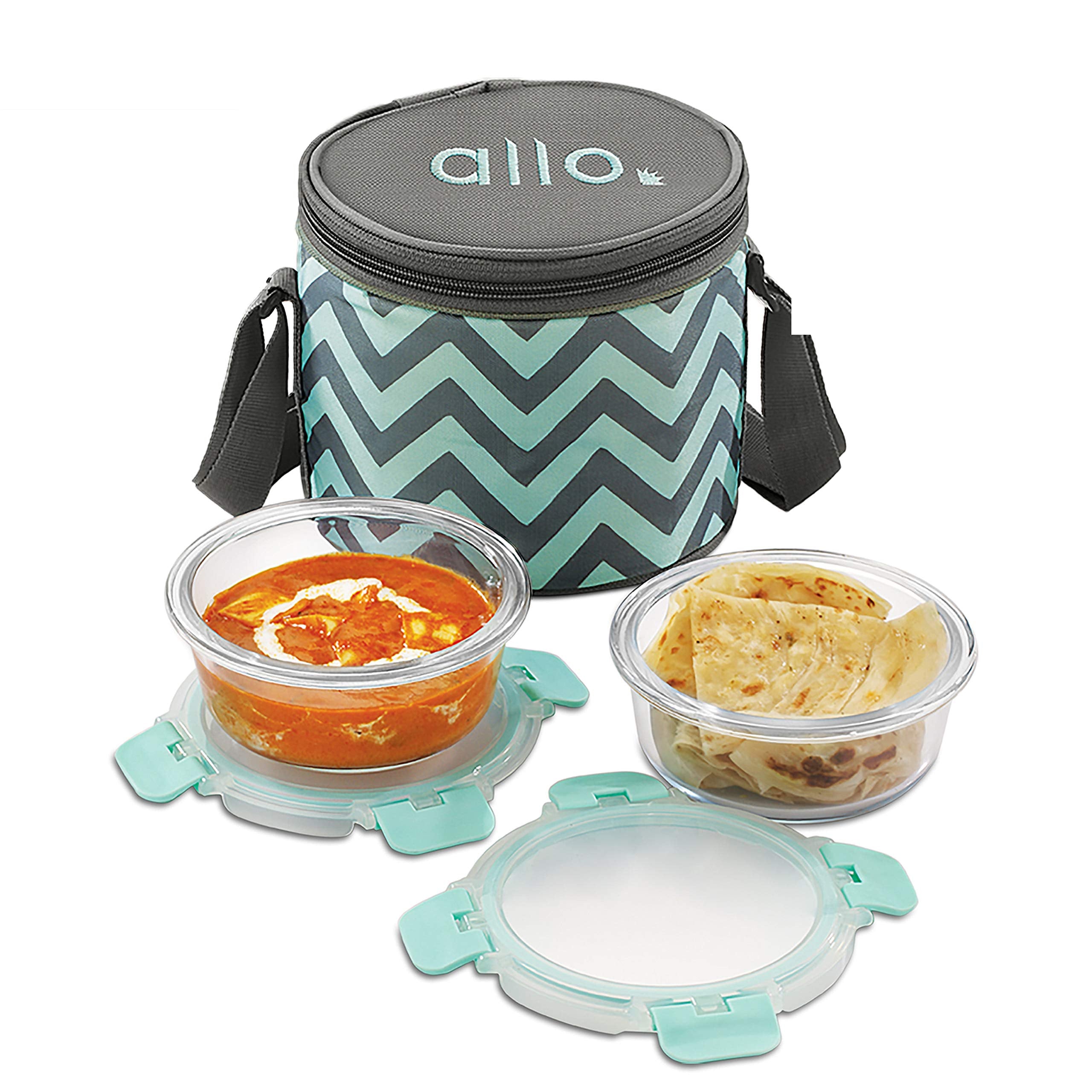 Allo FoodSafe Glass Lunch Box with Break Free Detachable Lock, Oven & Microwave Safe, Borosilicate Glass Container, Office Tiffi