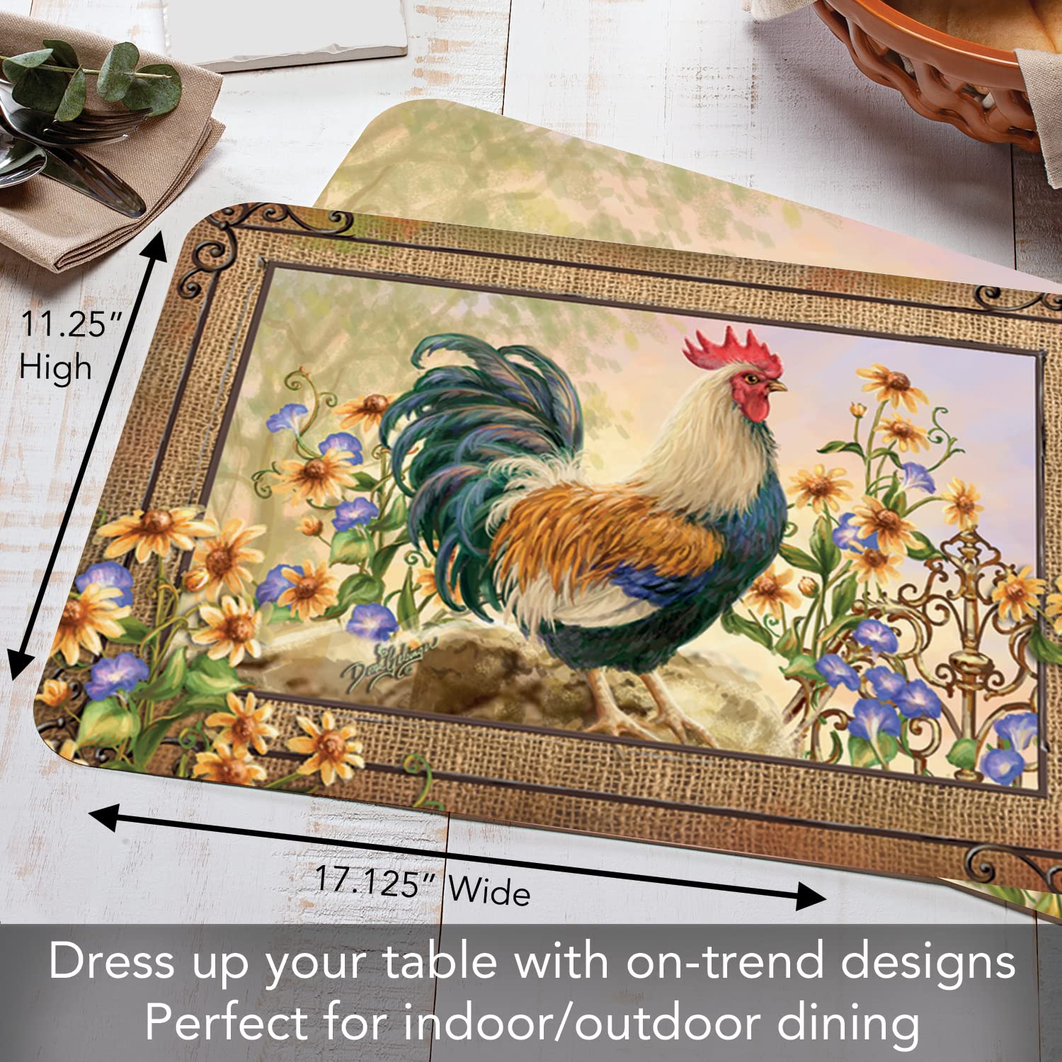 Counterart Country Charm Rooster 4 Pack Reversible Easy Care Flexible Plastic Placemats Made In The Usa Bpa Free Pvc Free Easily