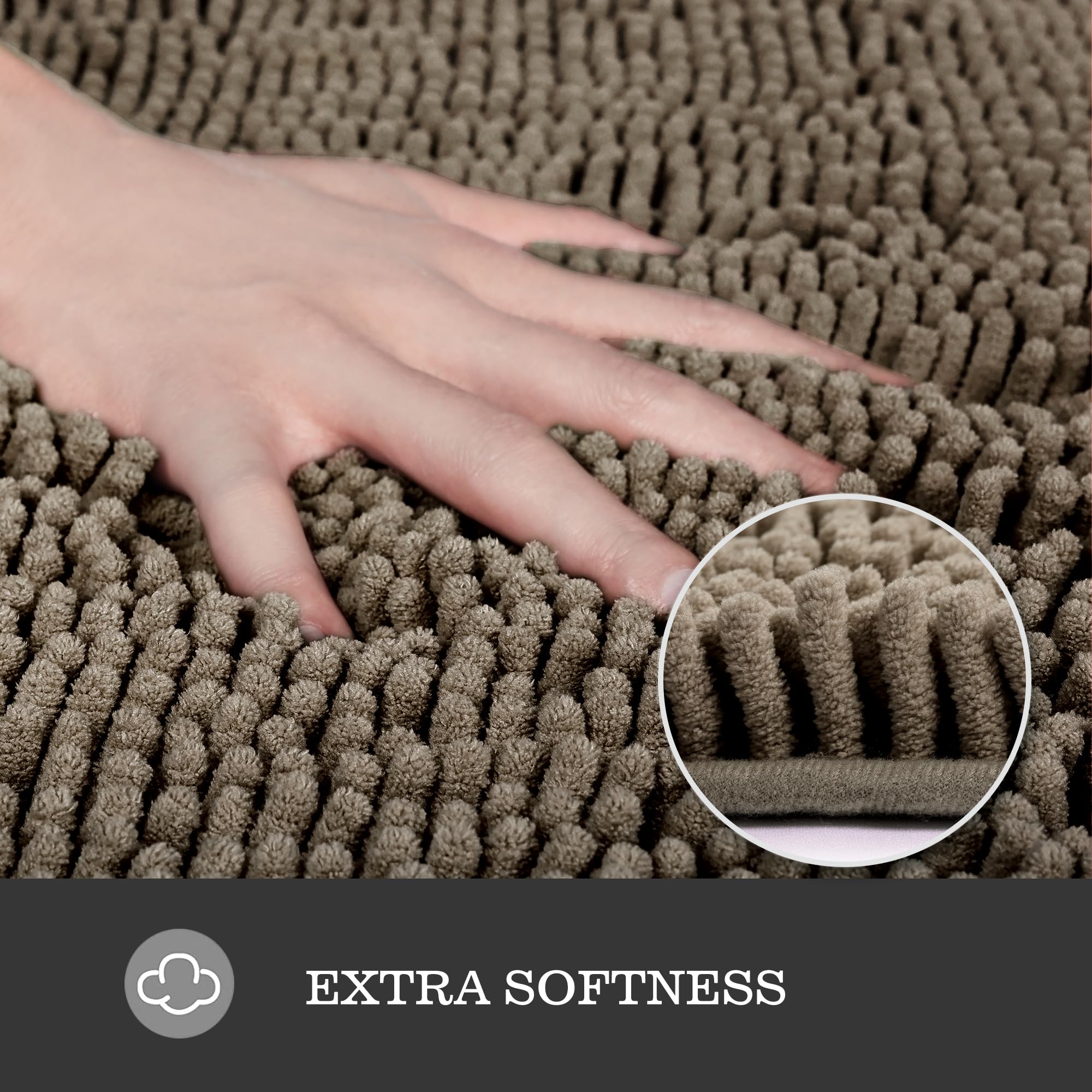 Yeaban Taupe Bathroom Rugs - Thick Chenille Bath Mats | Absorbent And Washable Bath Rug Non-Slip, Plush And Soft Rugs For Bathro