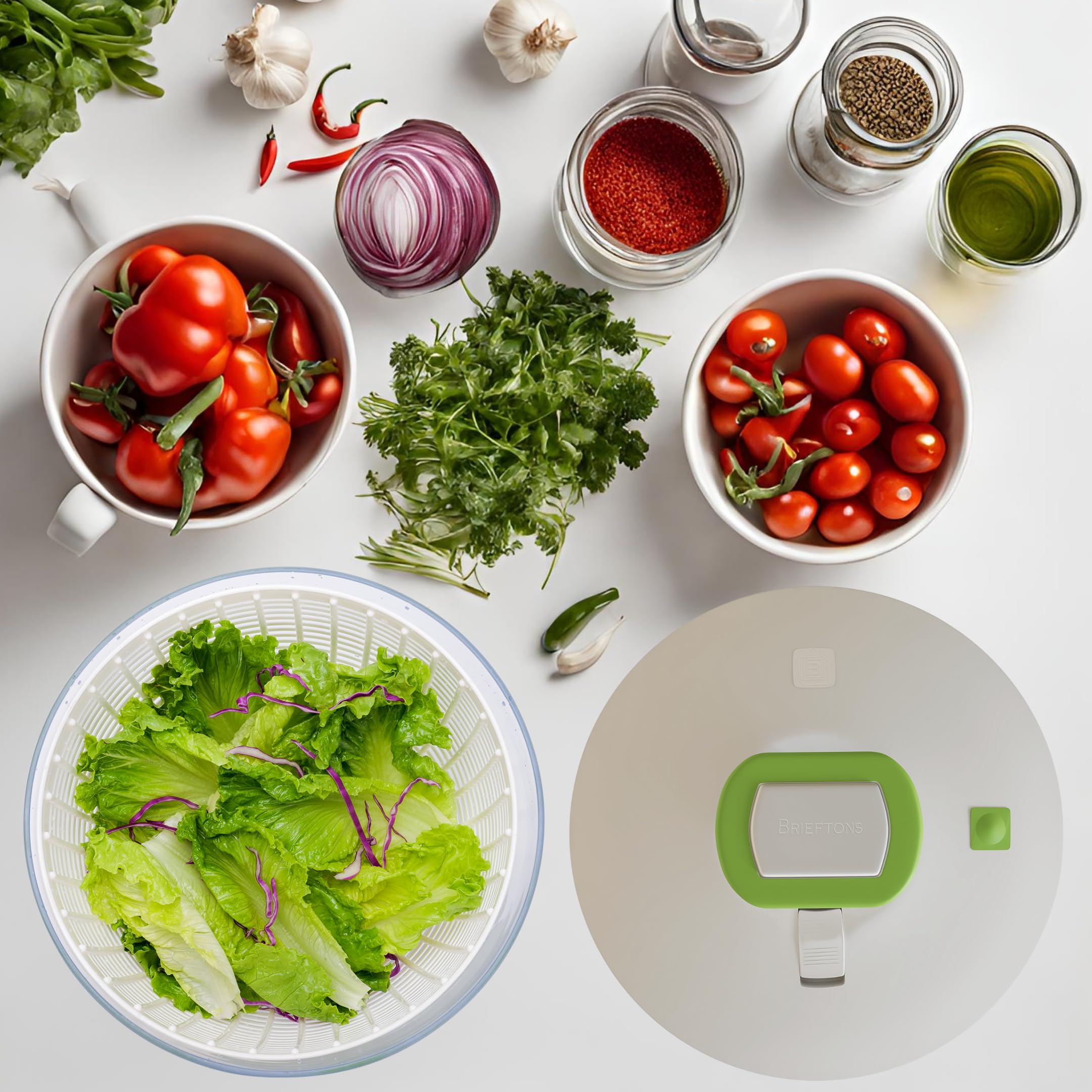 Brieftons 62-Quart Large Salad Spinner: Vegetable Washer Dryer Drainer Strainer With Bowl  Colander, Easy One-Handed Pump, Compa
