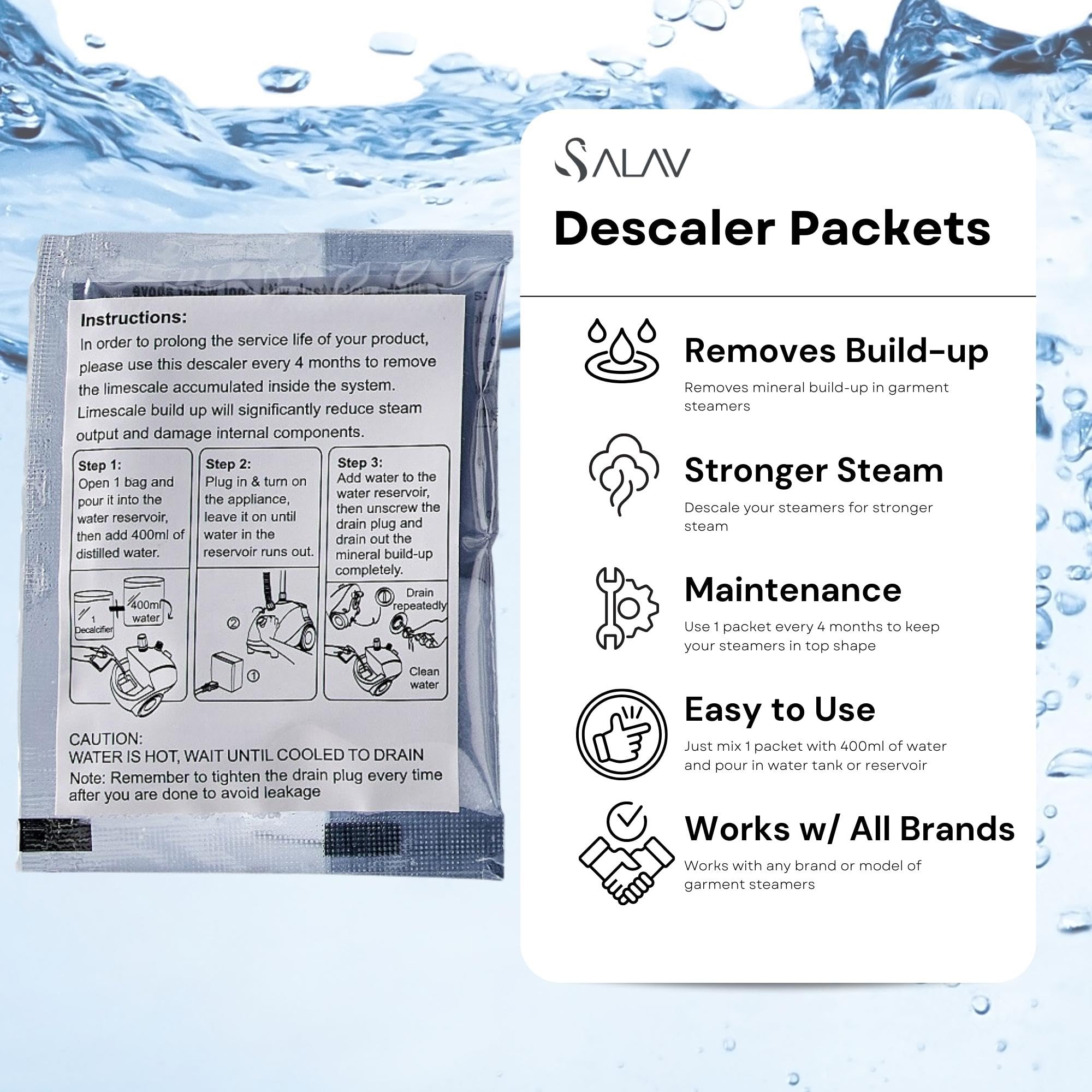 Garment Steamer Descaling Solution Decalcifier Packets For Mineral Deposits And Build-Up Removal, Maintenance For Clothes Steame