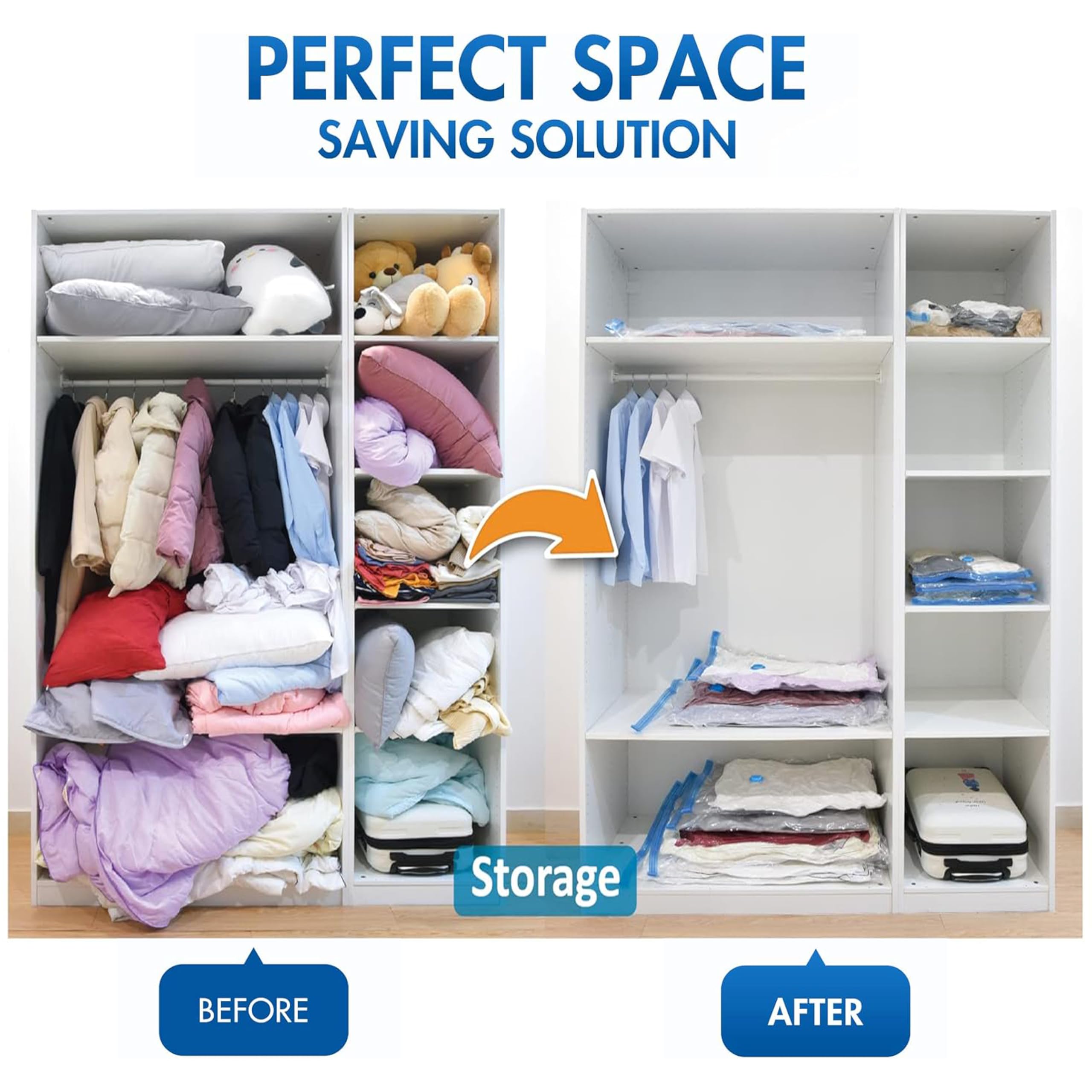 Simple Deluxe 32 Pack Vacuum Storage Bags (5 Jumbo/5 Large/6 Medium/6 Small/5 Roll M/5 Roll S) Space Saver Bags, Vacuum Seal Bag