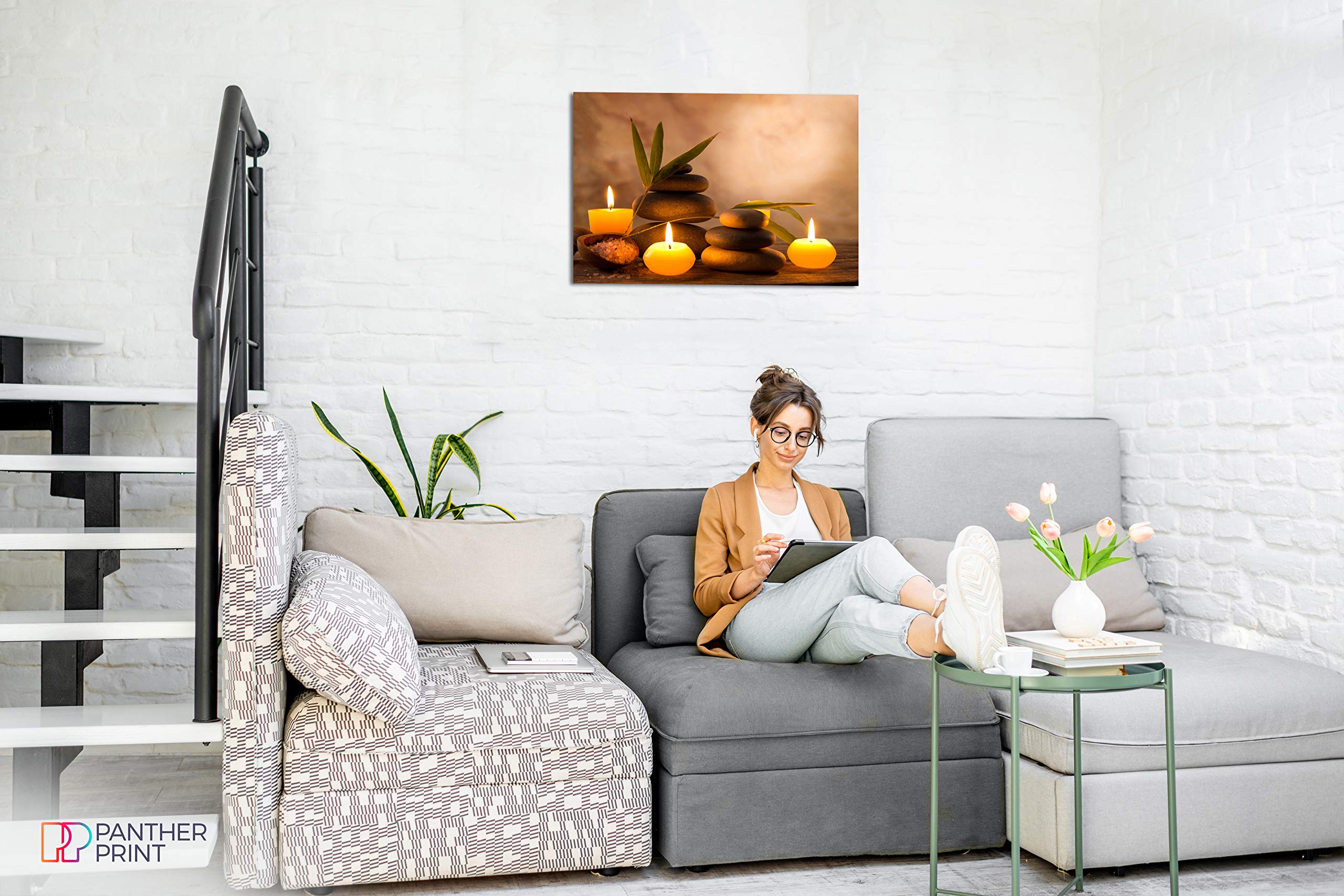 Aromatic Candles & Zen Stones Canvas Wall Art Picture Print (30X20In)