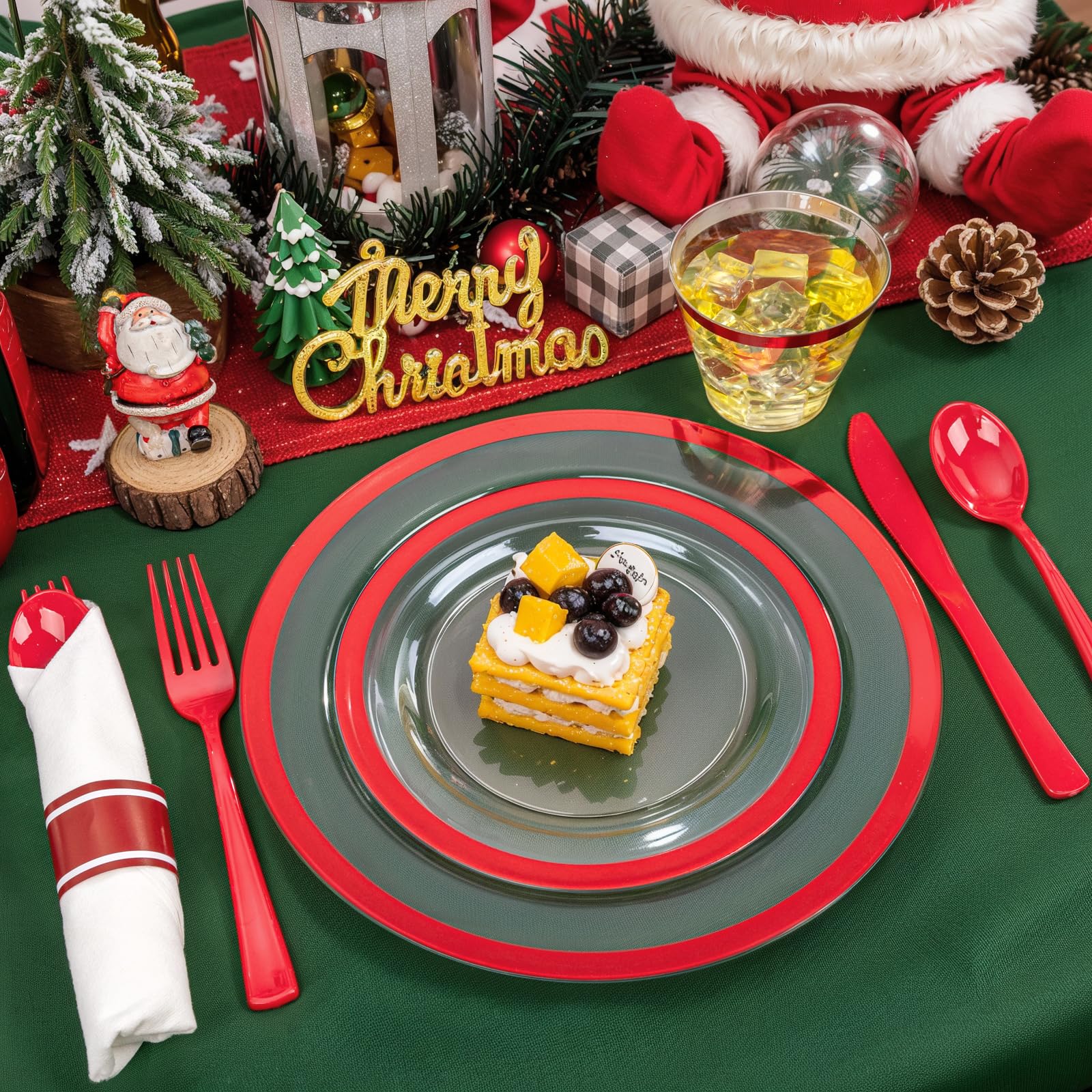 Liacere 350Pcs Clear And Red Plastic Plates New Year Plates And Napkins For 50Guests Plastic Dinnerware Set:100 Red Disposable P