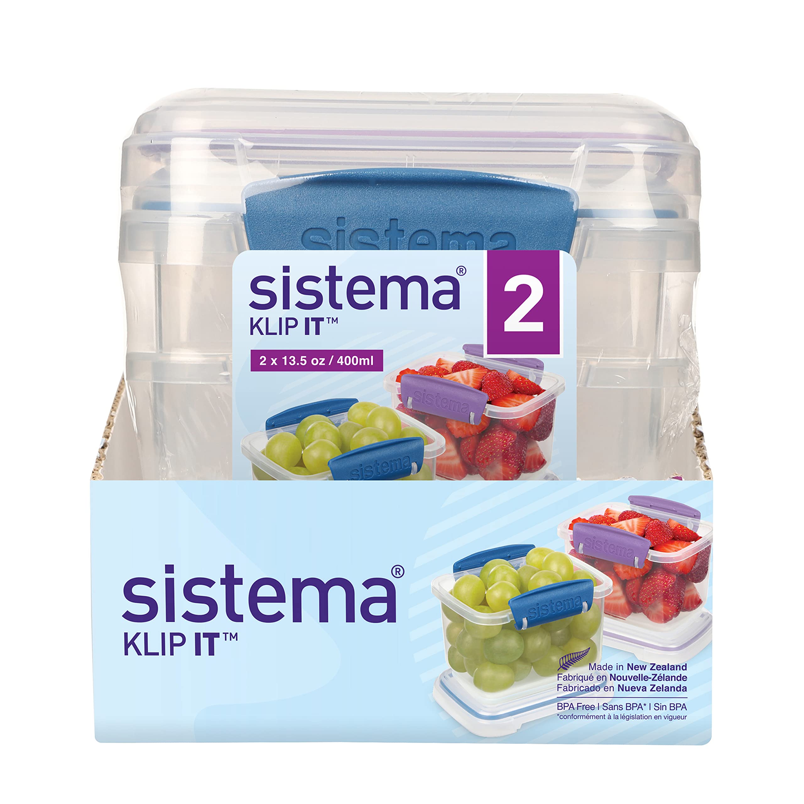 Sistema Klip It Food Storage Container, 400 Ml, 2-Pack (Colors May Vary)