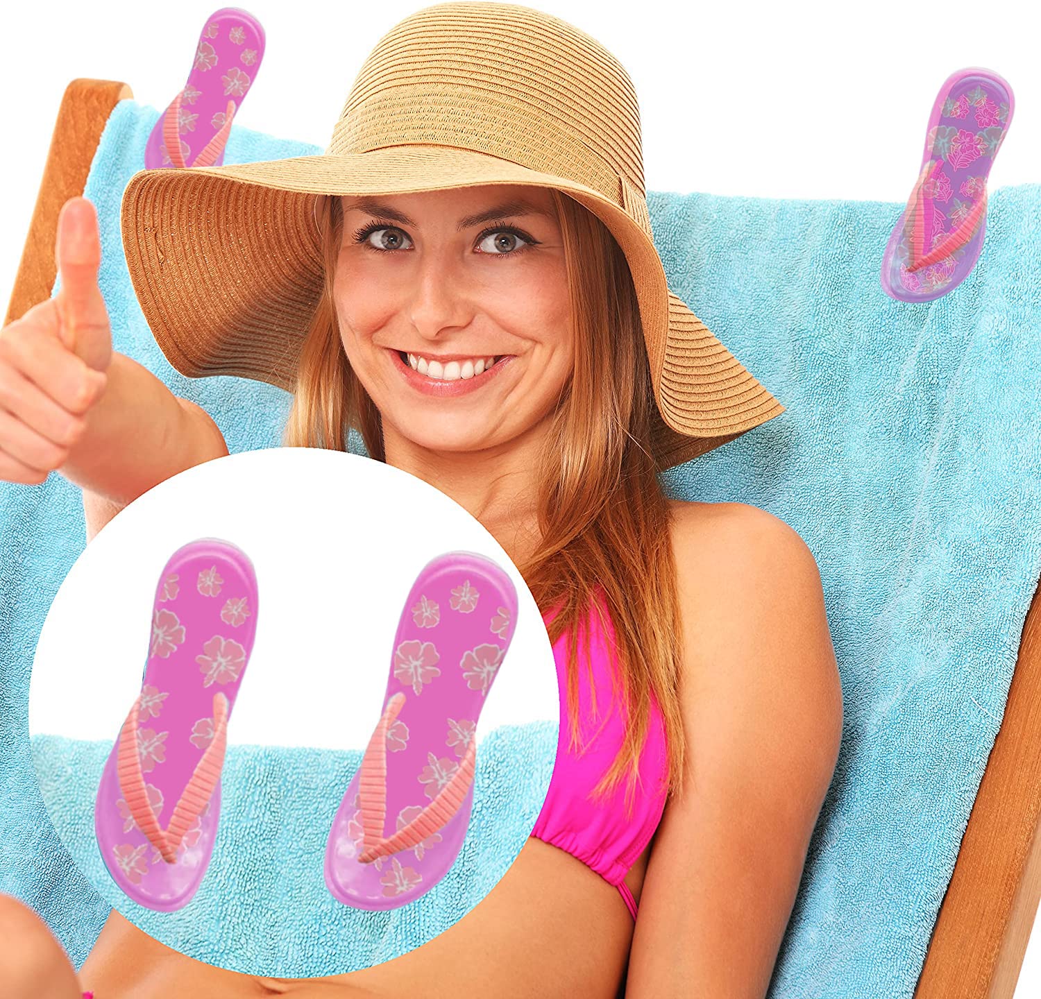 PERFORMORE Flip Flop Beach Towel Clips (Pink)  Set of 2  Portable Towel Holder Clips  Secure Clips for Beach Chairs Deck Patio Pool Boat Cruise Lounge Chair Accessories
