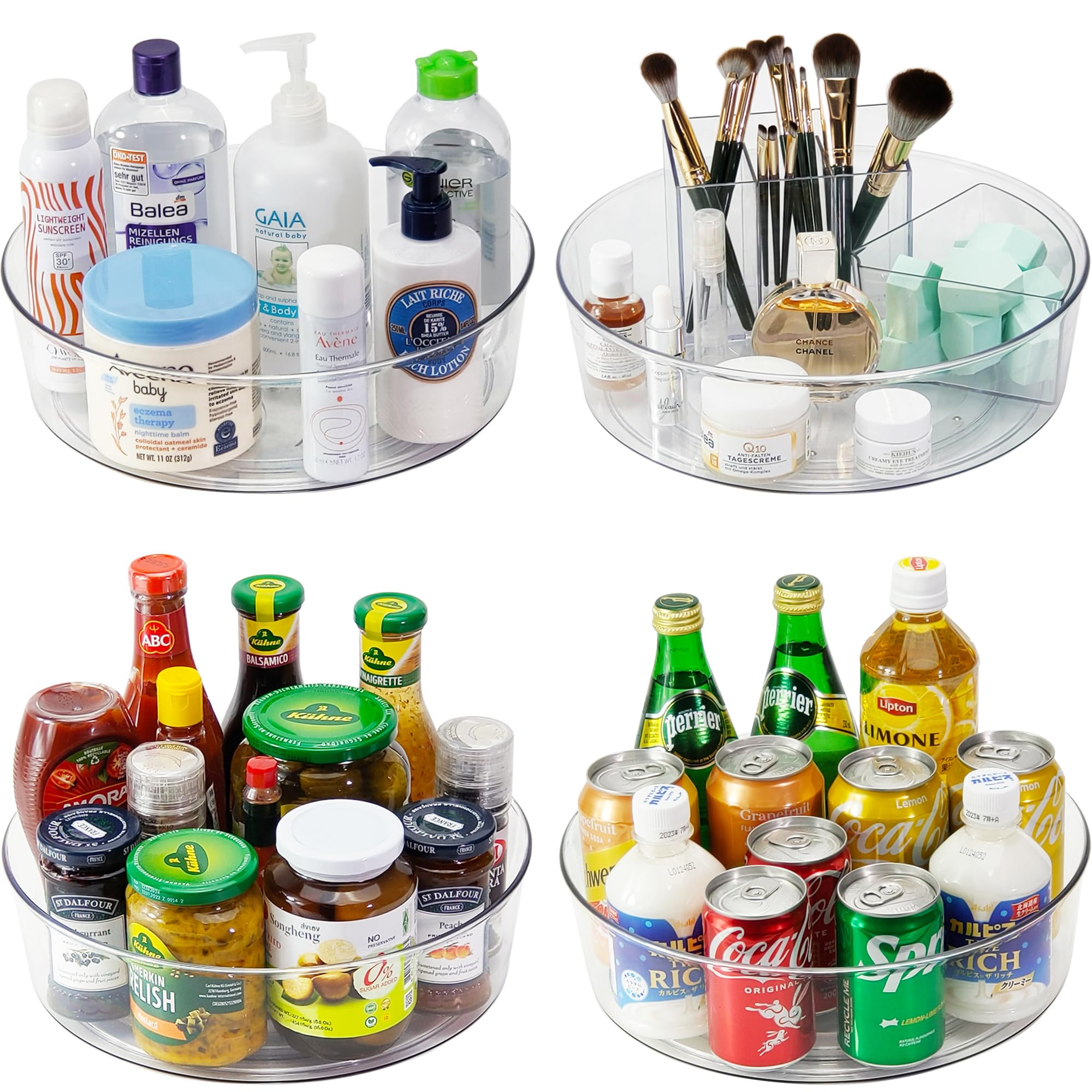 Ycladec 4 Pack Lazy Susan 11.5'' Inch Turntable Organizer Organization Storage Container Bins Spice Rack Cabinet Rotating Condim