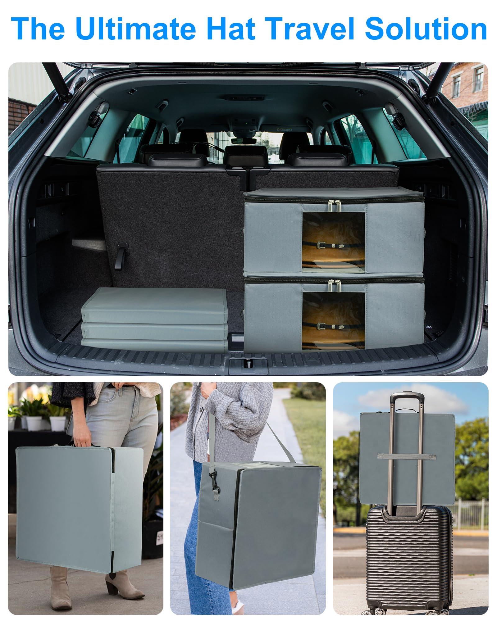 Allgawise 2Pcs Hat Storage Box - Upgrade Stackable Hat Organizer Bag Container For Closet, Foldable Hat Travel Box For Women, Co