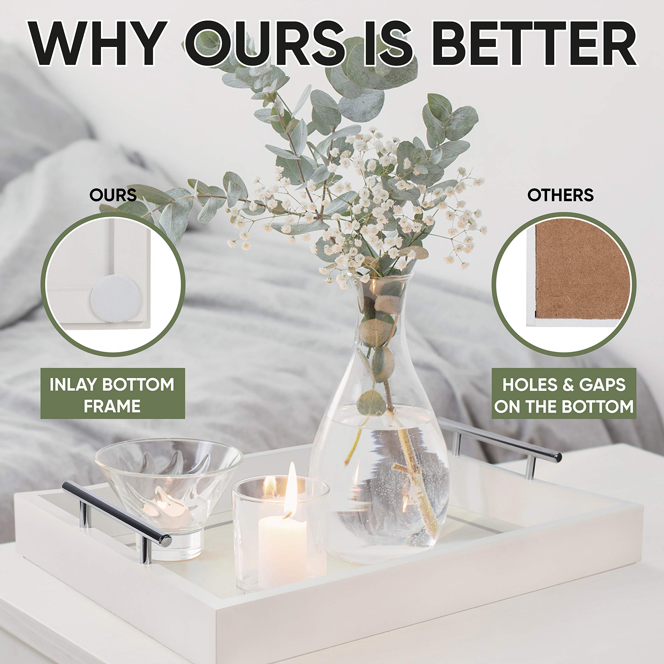 Deluxe Tray For Coffee Table - Beautiful White Tray Decor, White Coffee Table Tray Decor, White Serving Tray With Silver Metal H