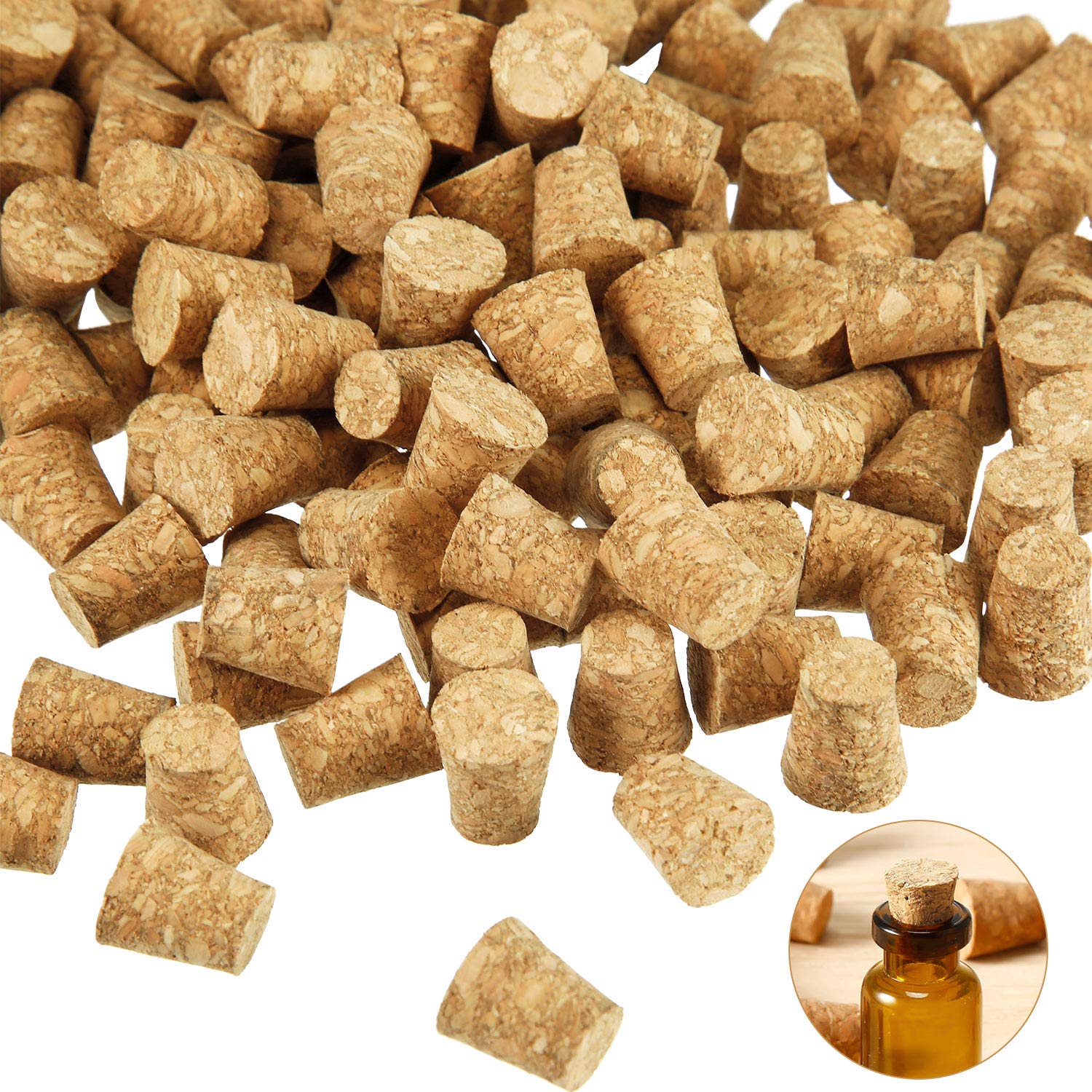 350 Pieces Small Cork Plugs Mini Glass Bottles Cork Tops Mini Cork Stoppers Tapered Cork Bottle Plugs For Diy Craft Projects (0.