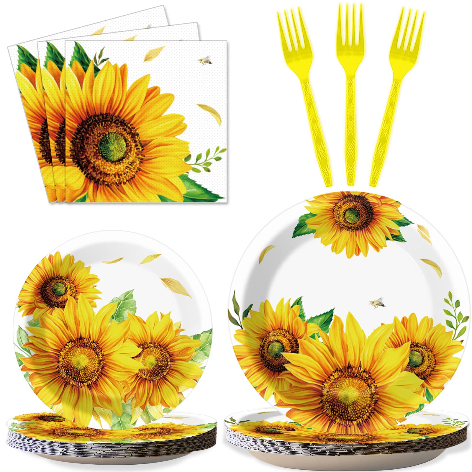 96 Pcs Sunflower Party Supplies Sunflower Themed Party Decoration Sunflower Party Tableware Set Kids Party Paper Plate Napkin Fo