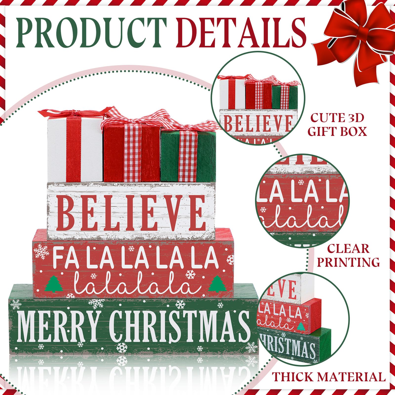 Geelin 4 Pieces Merry Christmas Wooden Table Decorations Xmas Wood Gift Boxes Decor Rustic Christmas Tiered Tray Decor Xmas Beli