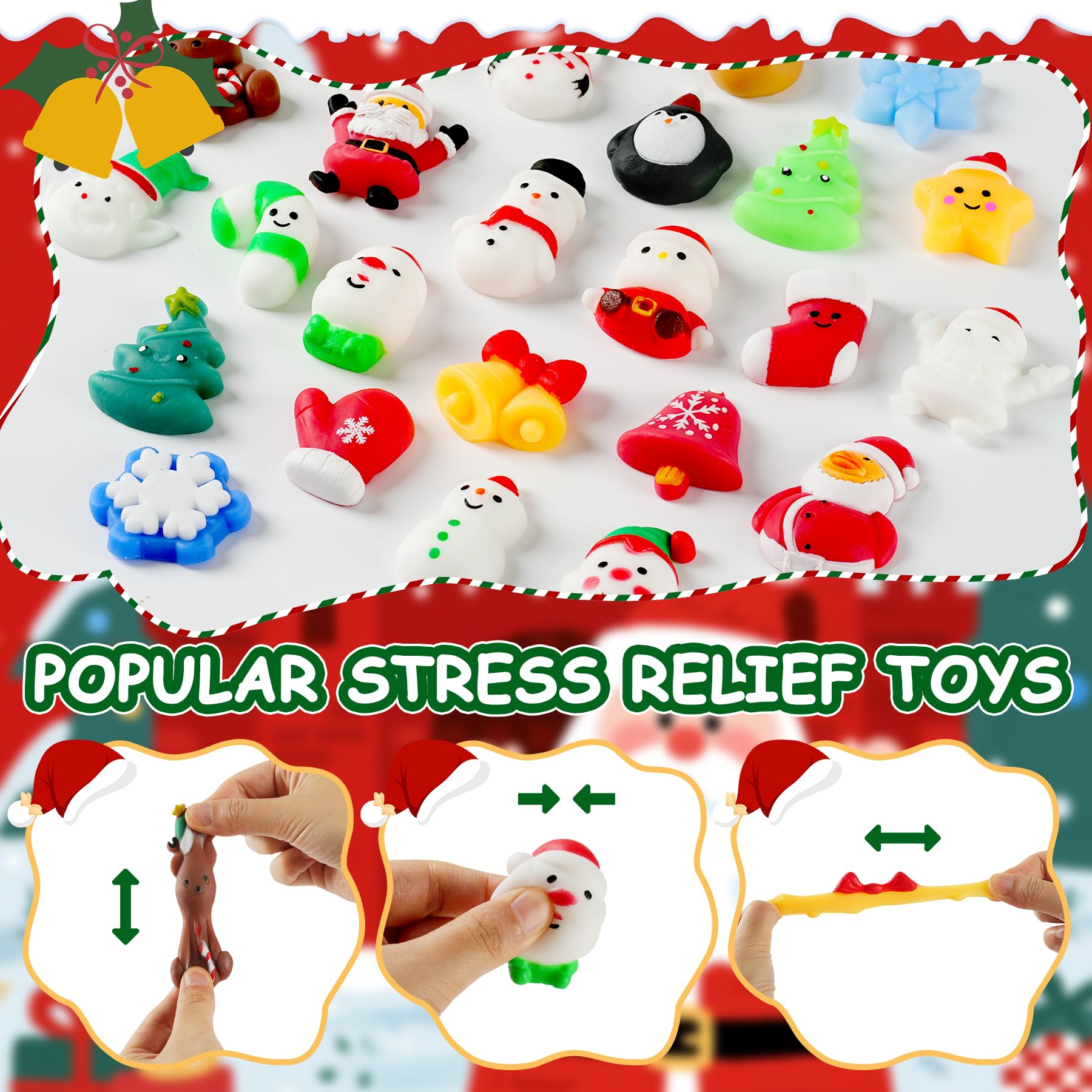 YUYUGAGA Christmas Squishy Advent Calendar 2025, 24 Mochi Toys, Red Box, Perfect Gift for Kids and Teens
