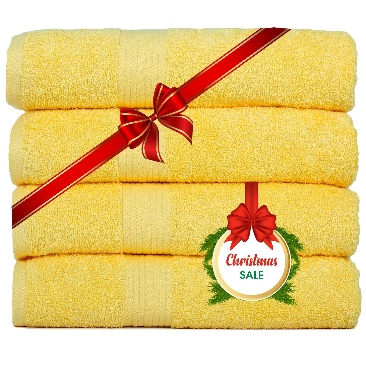 Ample Decor Bath Towels 100% Cotton 30 X 54 Inch 600 Gsm Soft Quick Dry Bathroom Towel - 4Pcs Yellow
