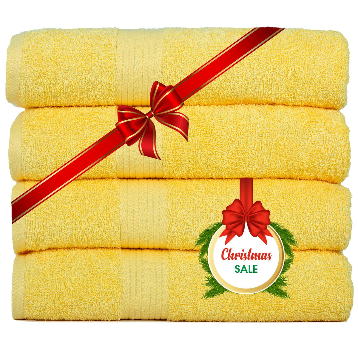 Ample Decor Bath Towels 100% Cotton 30 X 54 Inch 600 Gsm Soft Quick Dry Bathroom Towel - 4Pcs Yellow
