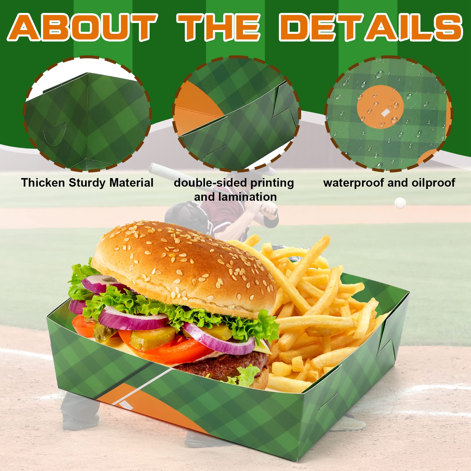 Teling 36 Pcs Baseball Theme Party Supplies 5 Lb Baseball Plates Food Trays Nacho Boats Large Paper Food Boats Nacho Trays Dispo