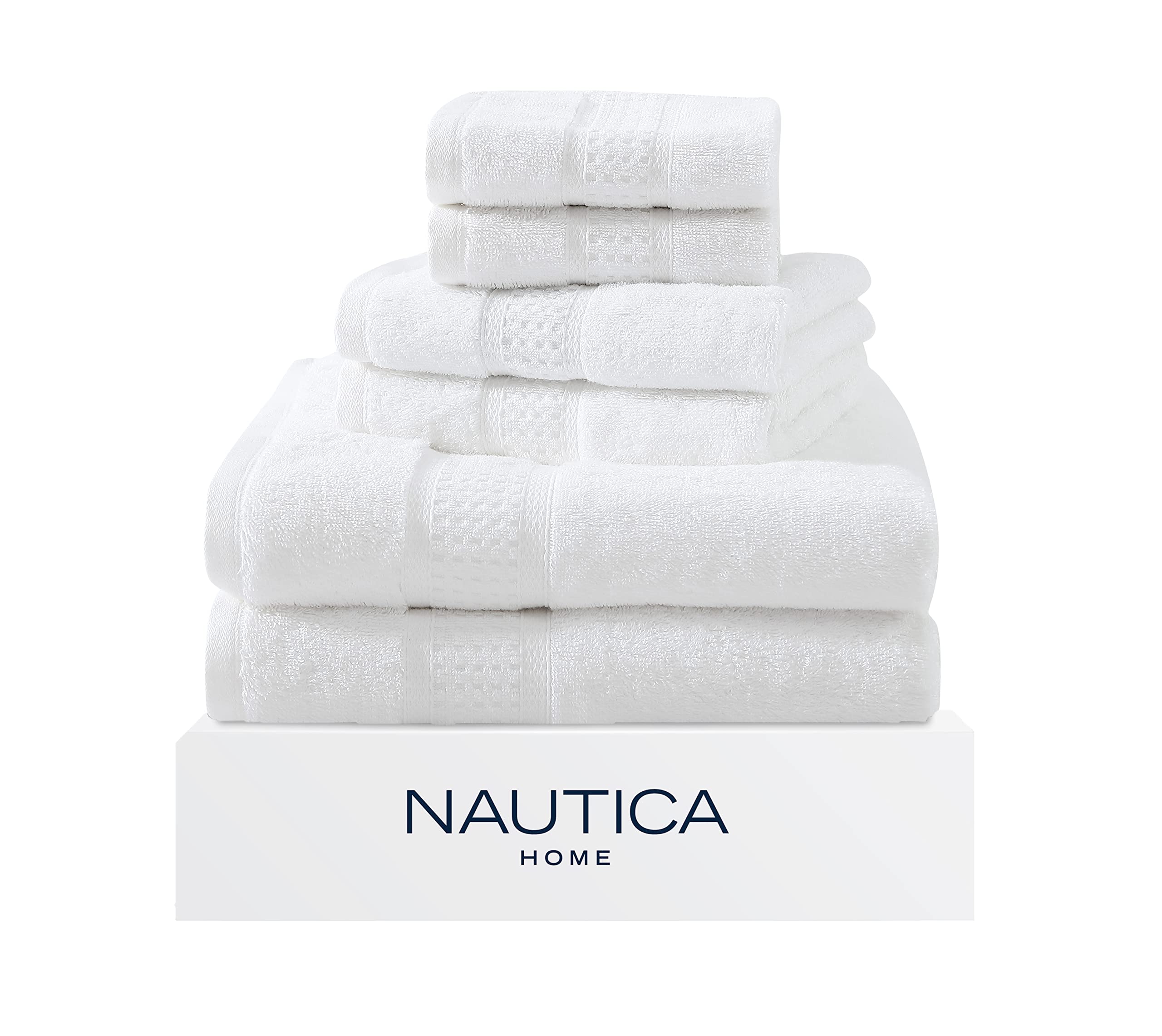 Nautica - 6 Piece Bath Towels, Absorbent & Fade Resistant Cotton Towel Set, Fashionable Bathroom Decor (Oceane White, 6 Piece)
