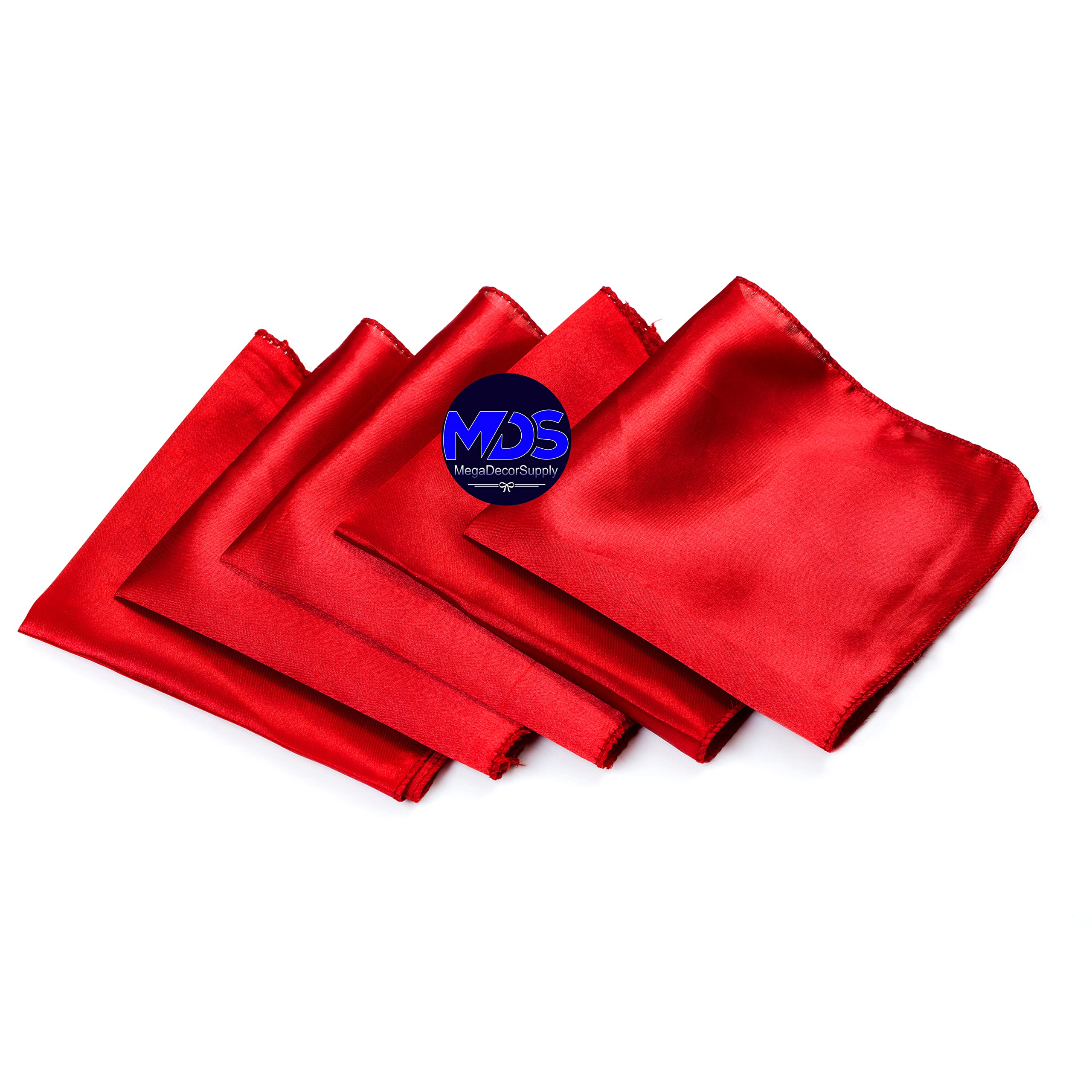 Mds Pack Of 100 Wedding Satin 12''X 12'' Square Dinner Napkin Or Handkerchief For Wedding Banquet Decoration - Red