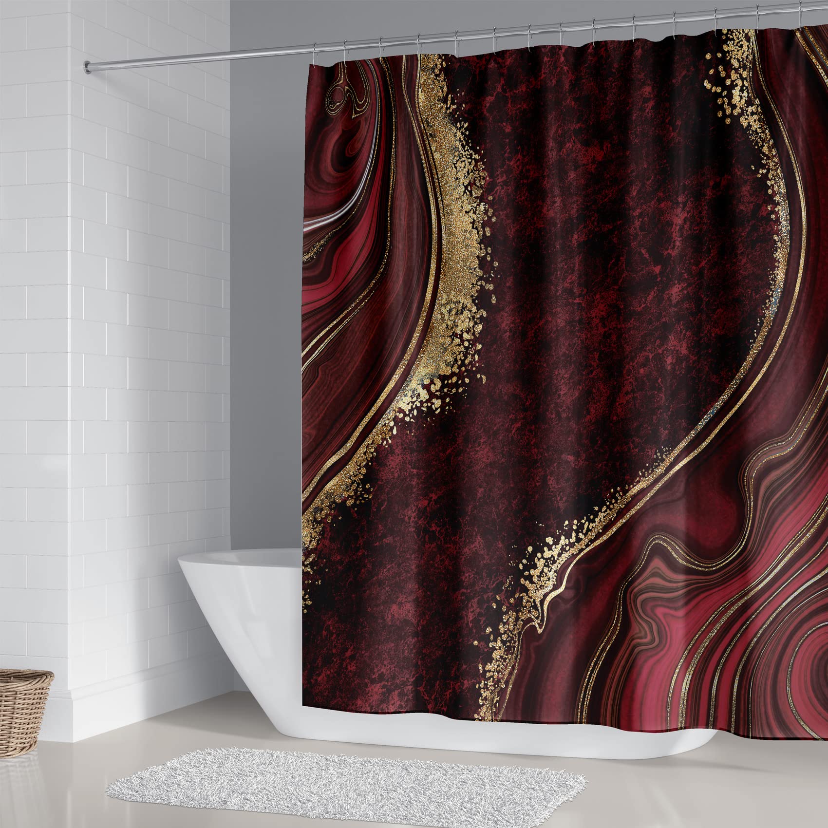 Beifivcl 4Pcs Luxury Marble Shower Curtain Sets, Bathroom Sets With Shower Curtain, Toilet Lid Rug, Contour Mat And Bath Mat, Sh
