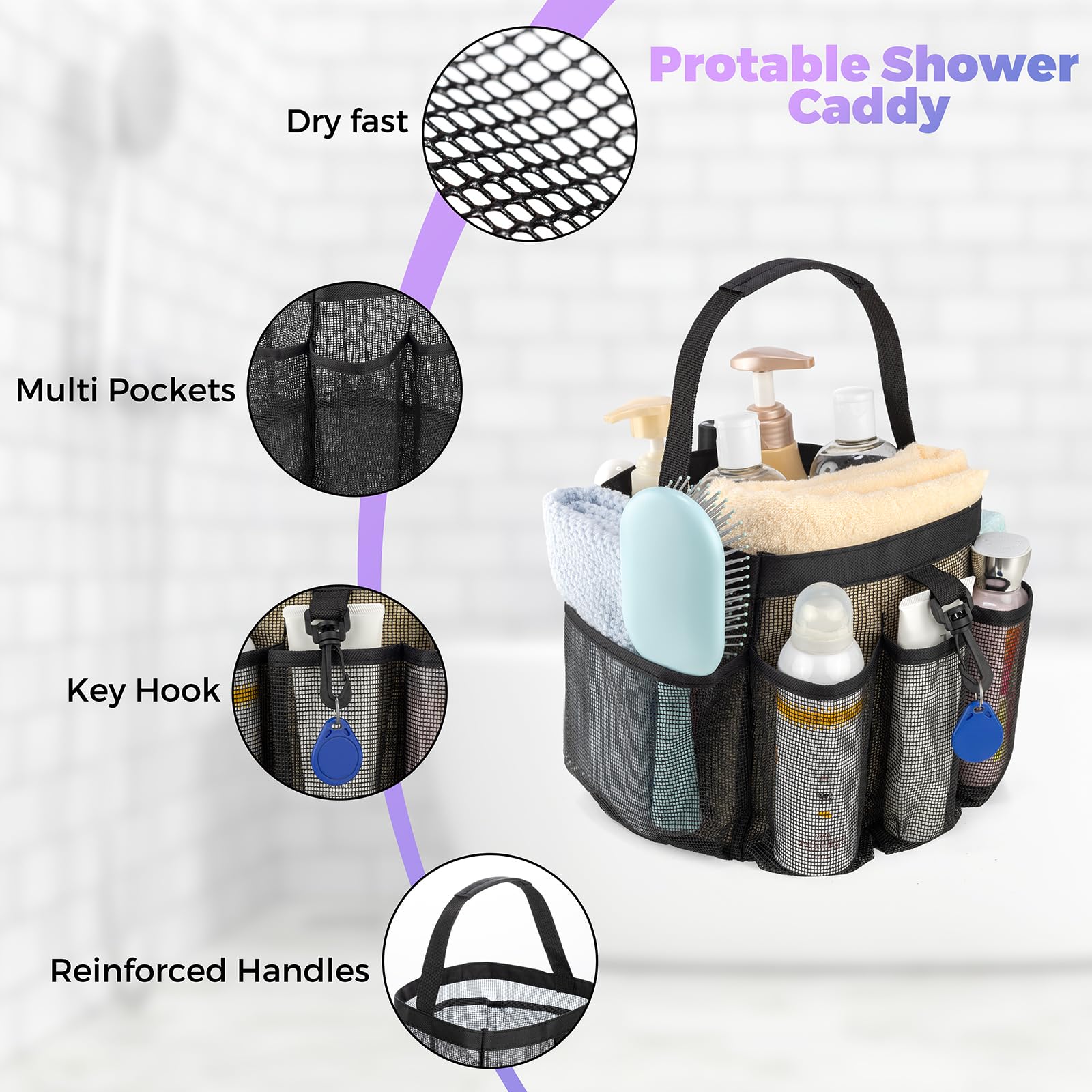 Cddlr Mesh Shower Caddy Portable For College Dorm Room Essentials,Shower Caddy Dorm With 8-Pocket Large Capacity,Quick Dry Showe