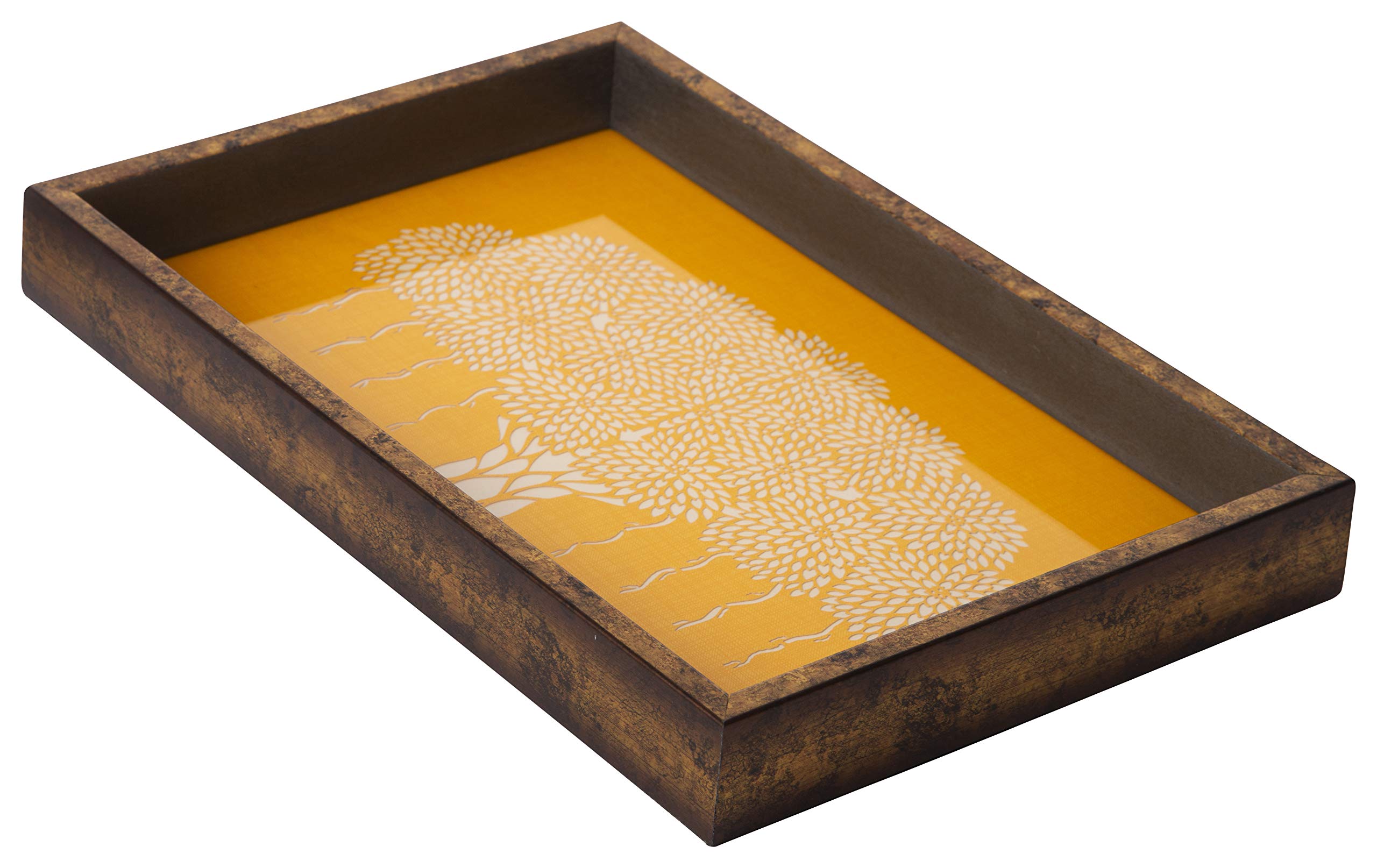 Raga Creations Serving Tray For Dining Table Decor Tray For Decoration (40 Cm X 27 Cm X 4 Cm) 1Piece, Orange Yellow