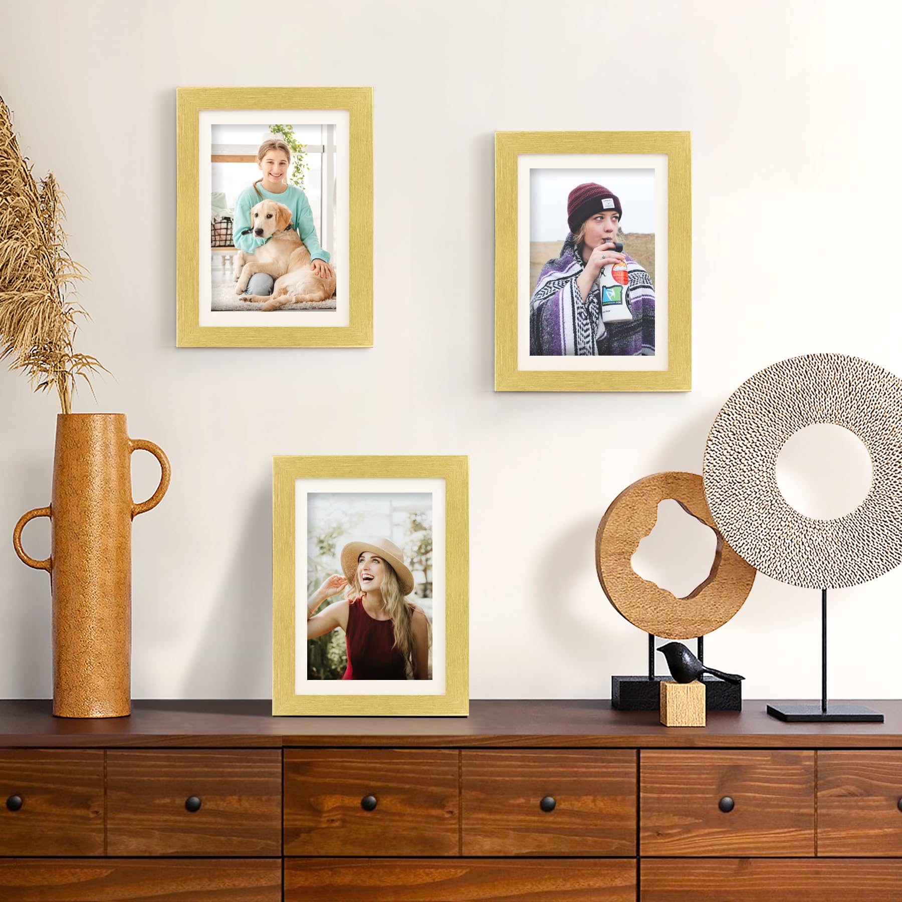 TOFOREVO Picture Frames 5x7 Set of 2 Distressed Gold Wood Grain Photo Frame for Gallery Wall Mounting or Tabletop Display