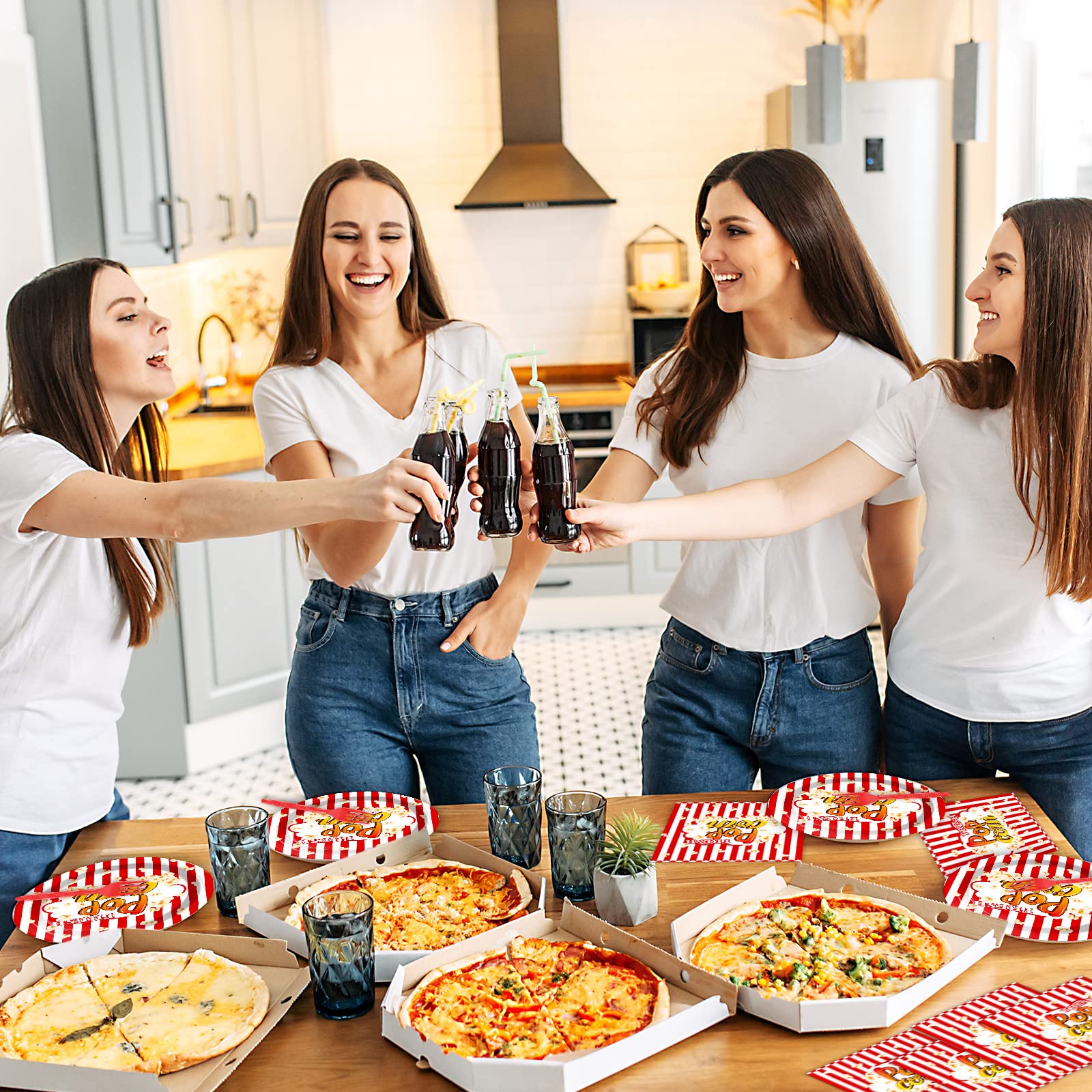 Wiooffen 96 Pcs Popcorn Party Supplies Circus Theme Paper Plates And Carnival Napkins Forks Fresh Popcorn Movie Night Birthday P