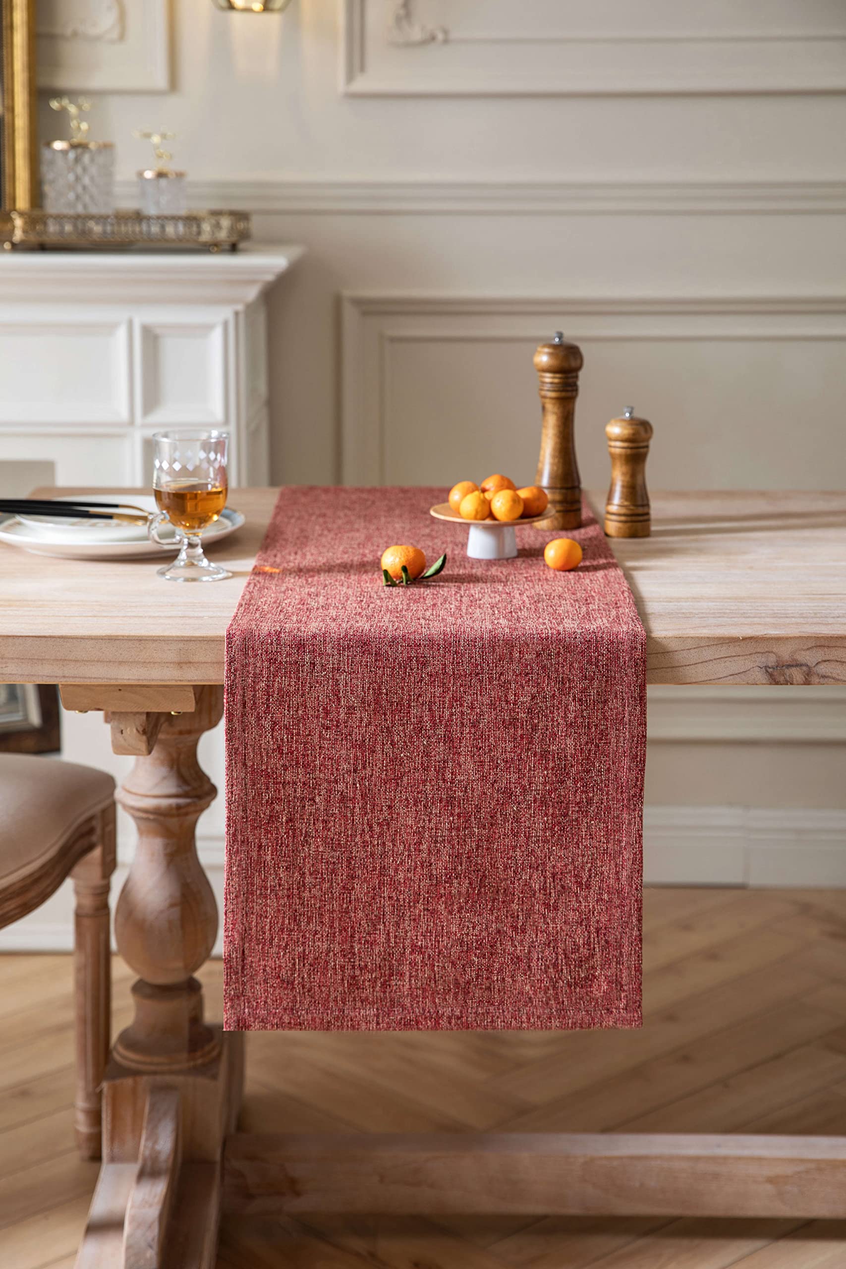 ZeeMart Burlap Style Farmhouse Table Runners 90 Inches Long  Red Rustic Woven Dining Table Runner for Everyday Use  14x90 Inches  Red