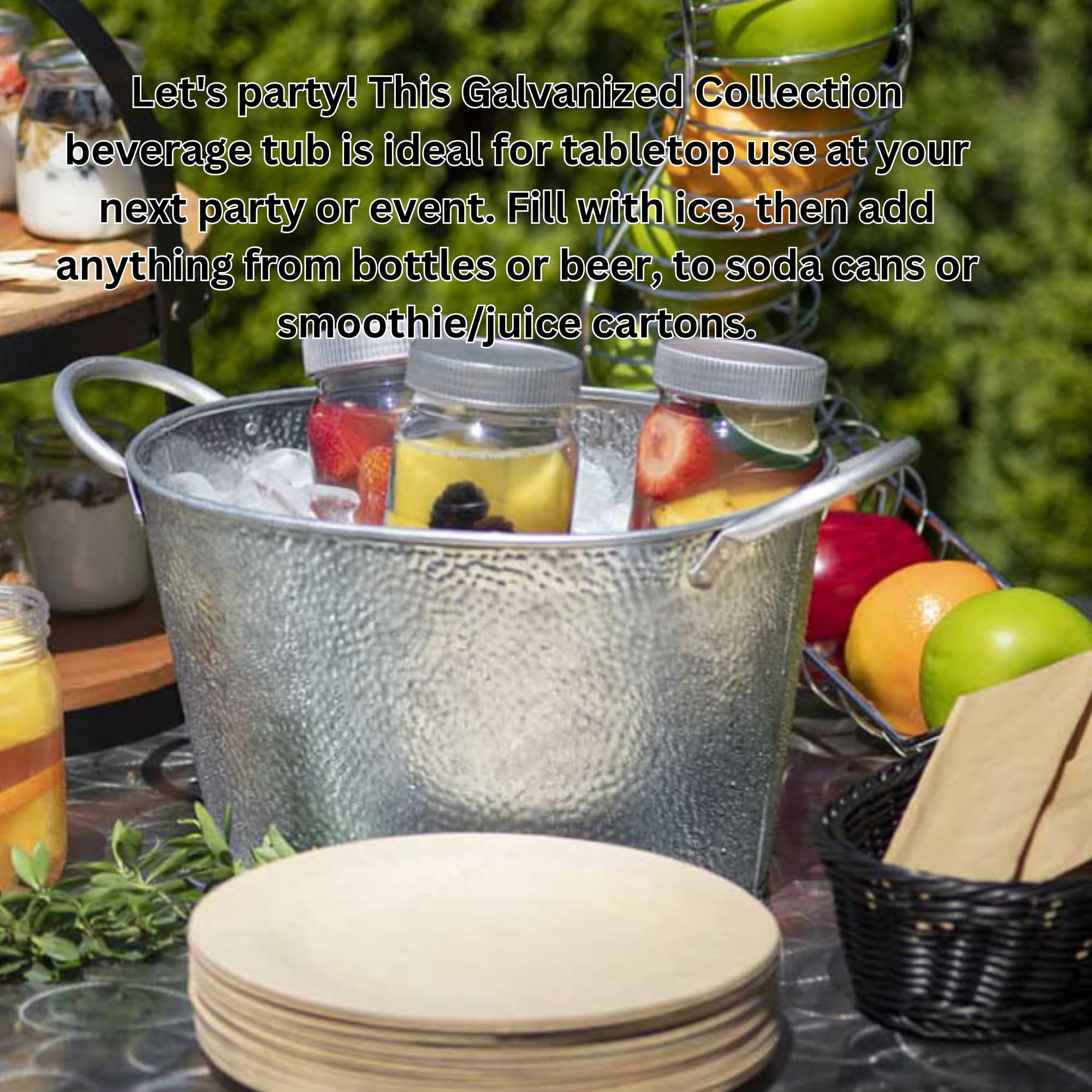 Tablecraft Galvanized Collection Oval Beverage Tub, 15 X 8.6 X 7.4-Inch