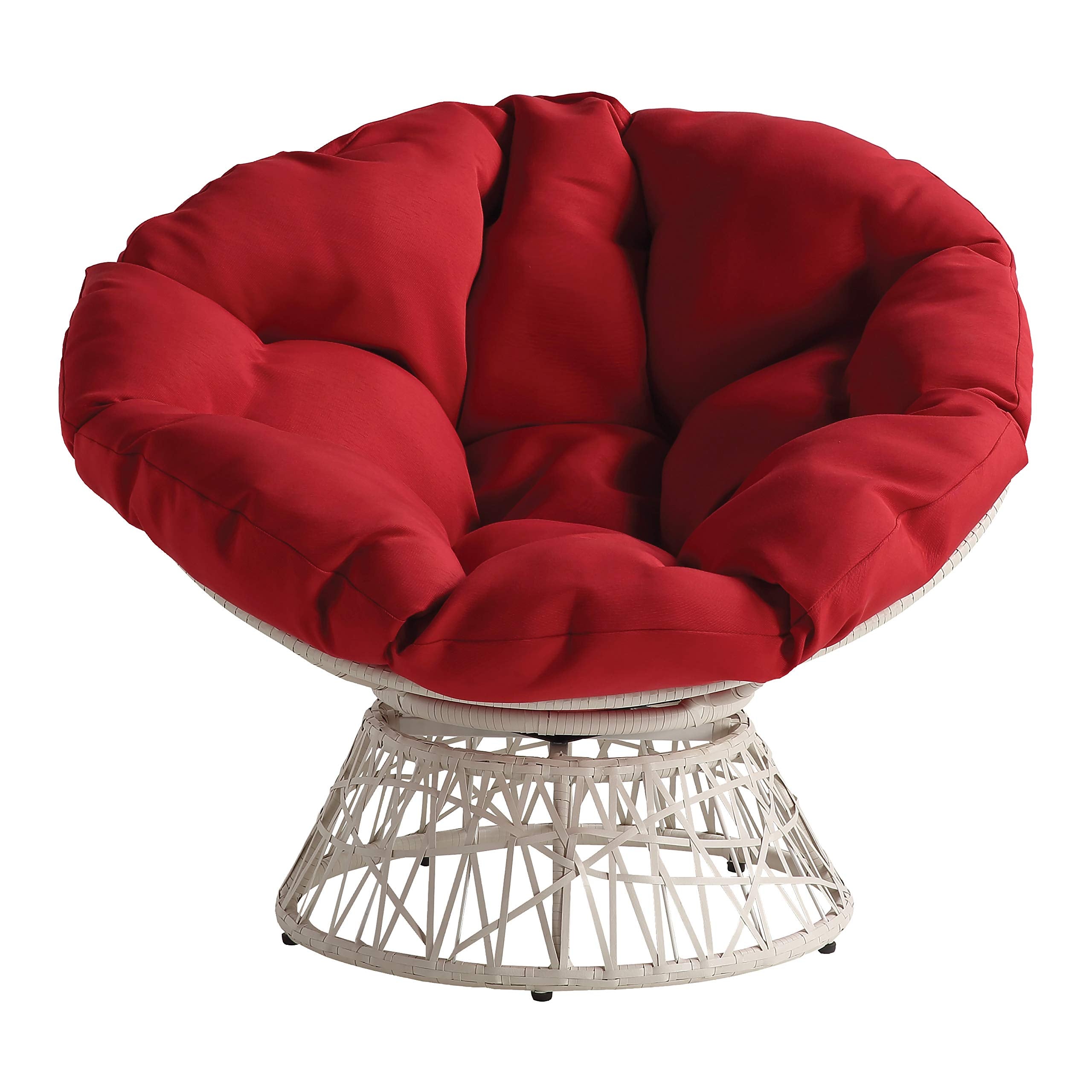 Osp Home Furnishings Wicker Papasan Chair With 360-Degree Swivel, 40A W X 36A D X 3525A H, Cream Frame With Red Cushion