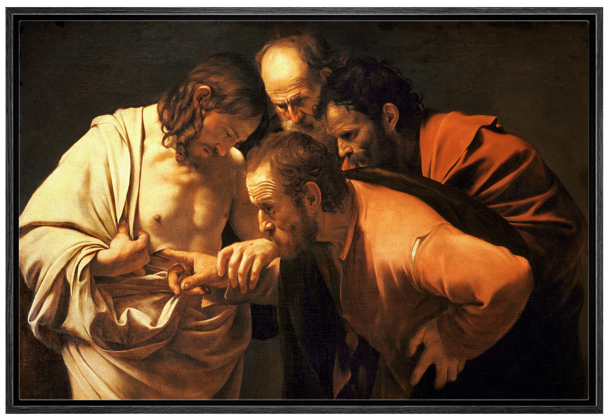 Wall26 - The Incredulity Of Saint Thomas By Caravaggio - Framed Canvas Print Wall Art Famous Painting Reproduction - 16''X24'' B