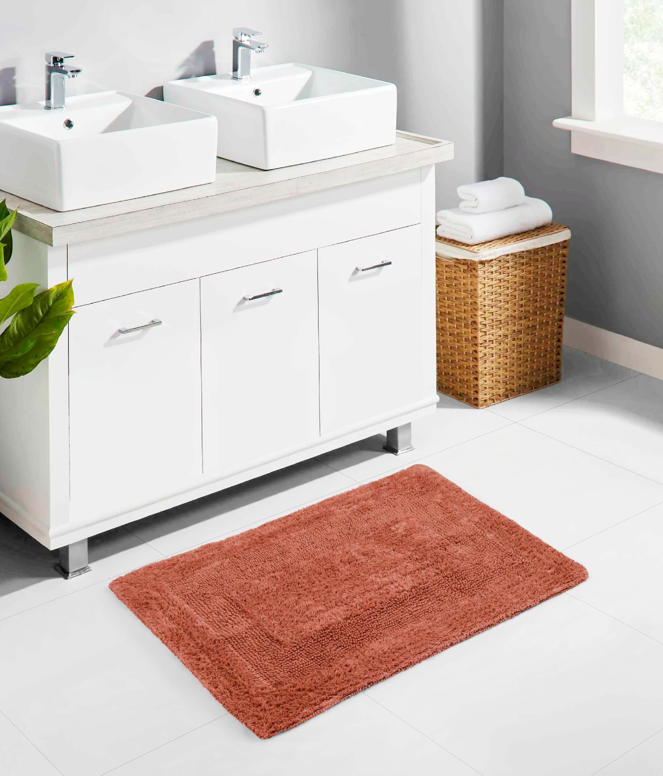 Cotton Craft Luxurious Bath Mat Rug - Set Of 2 Reversible Heavyweight Step Out Bath Mats For Bathroom Floor, Tub And Shower - Pu