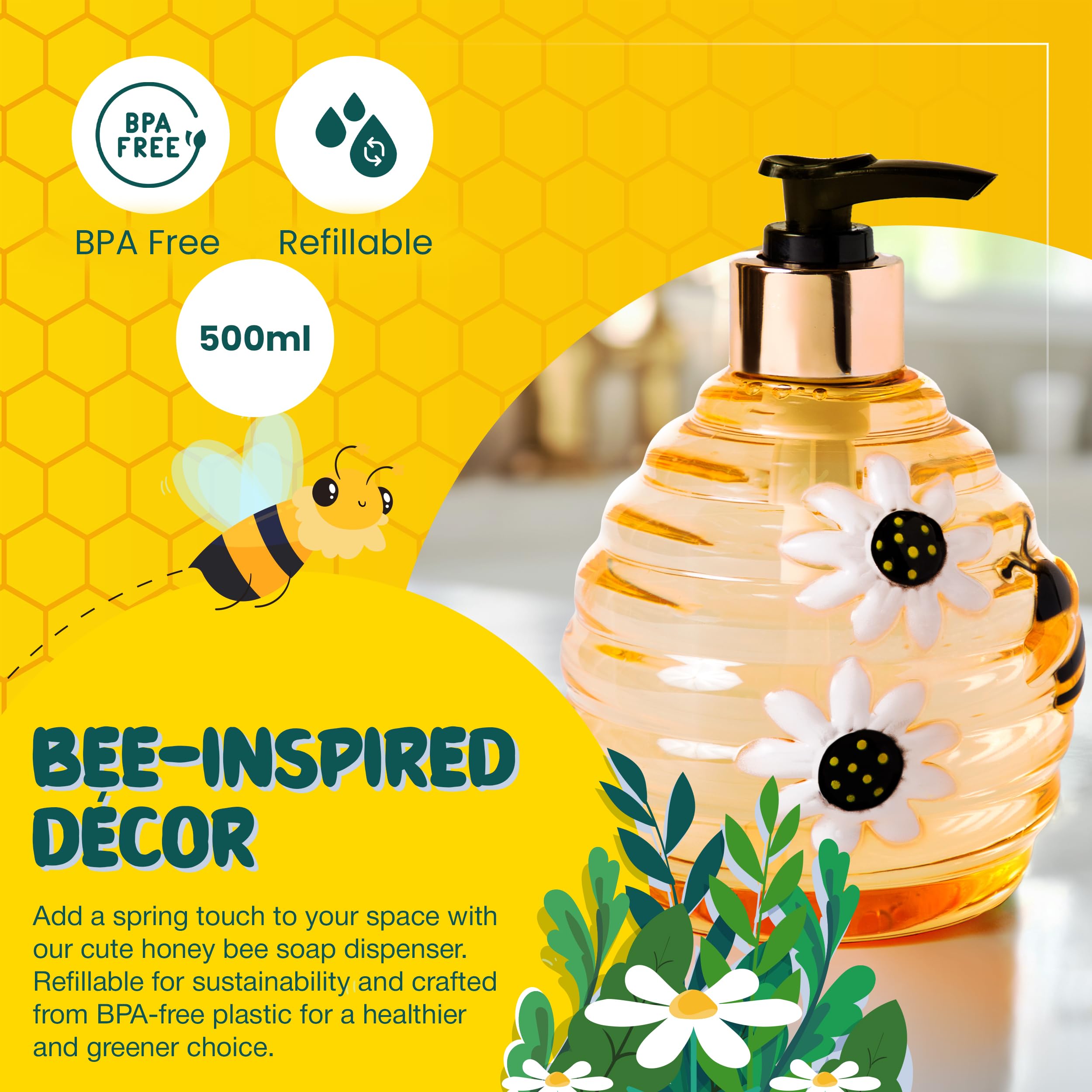 Simple Pleasures Beehive Soap Dispenser - Cute Hand And Dish Soap Dispenser For Kitchen And Bathroom D  Cor - Cool Liquid Soap D