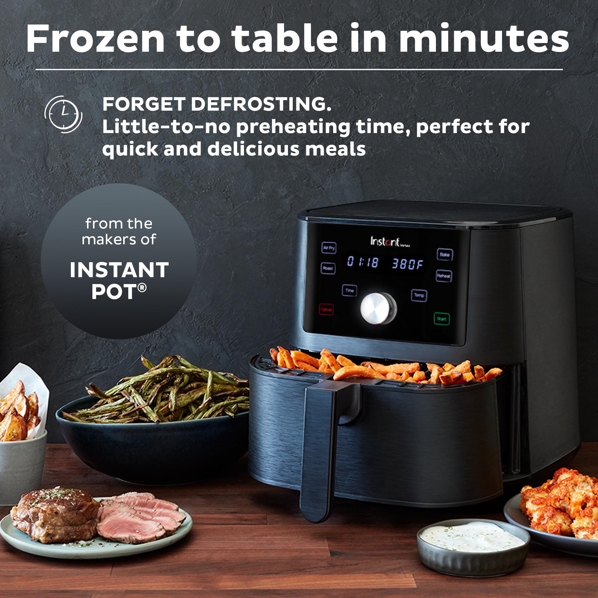 Instant Pot Vortex 6QT XL Air Fryer - 4-in-1, Dishwasher-Safe, Black, Model 140-3001-01, 100+ Recipes for Quick Meals