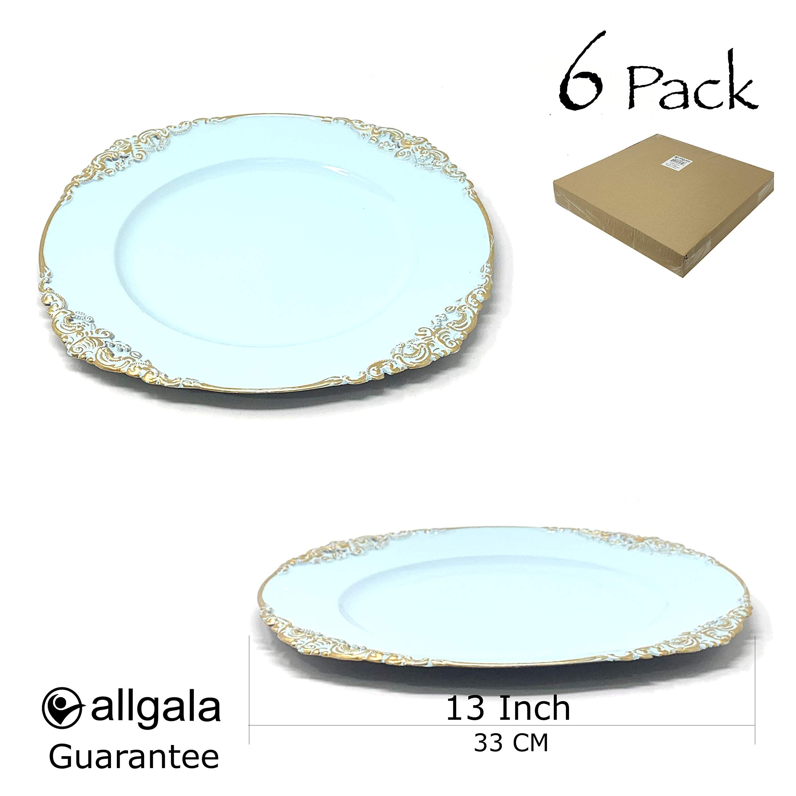 allgala 13-Inch 6-Pack Heavy Quality Round Charger Plates-Floral Light Blue-HD80344