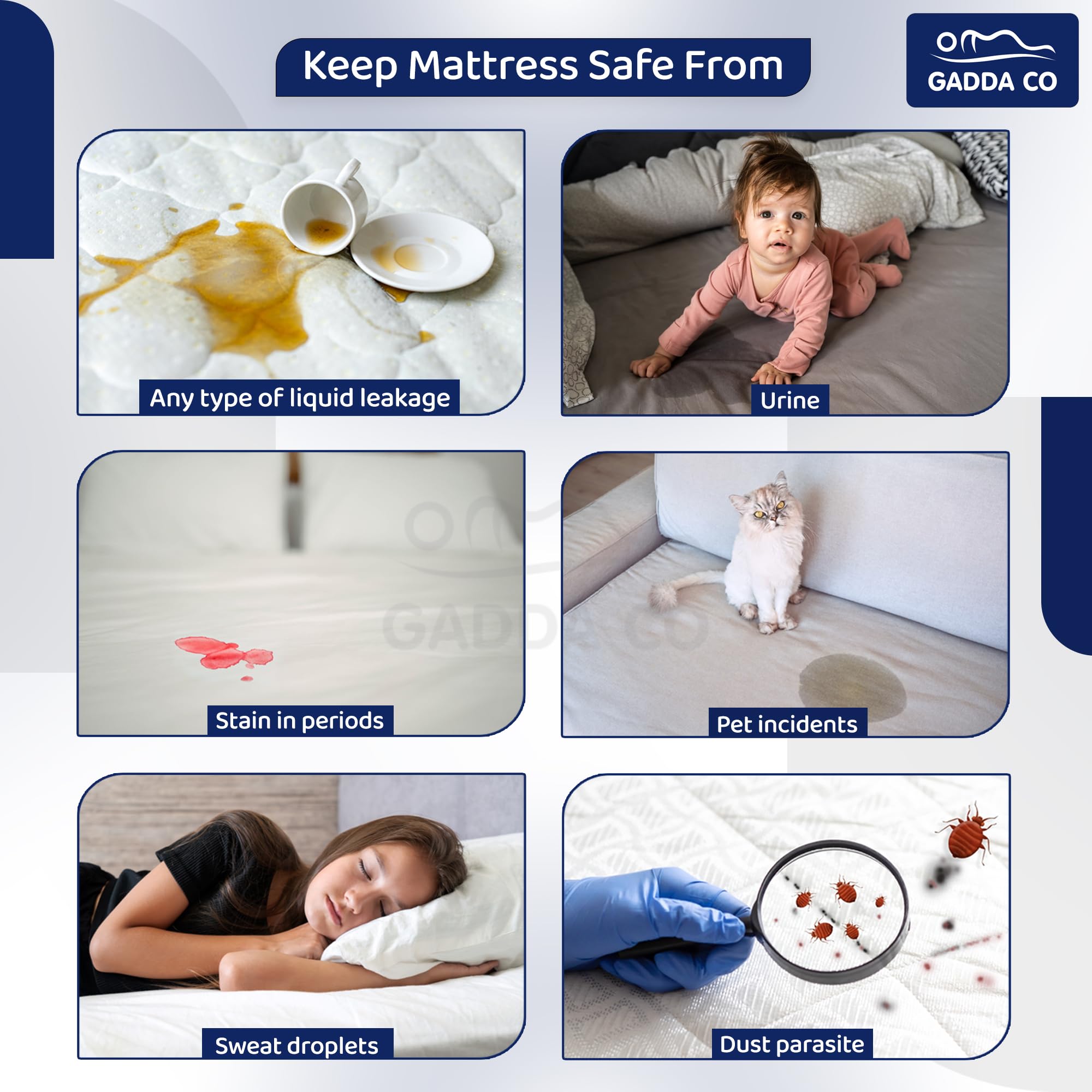 GADDA CO Breathable Waterproof Mattress Protector with Elastic Straps, Fitted Lycra Mattress Protector, Hypoallergenic Bed Prote