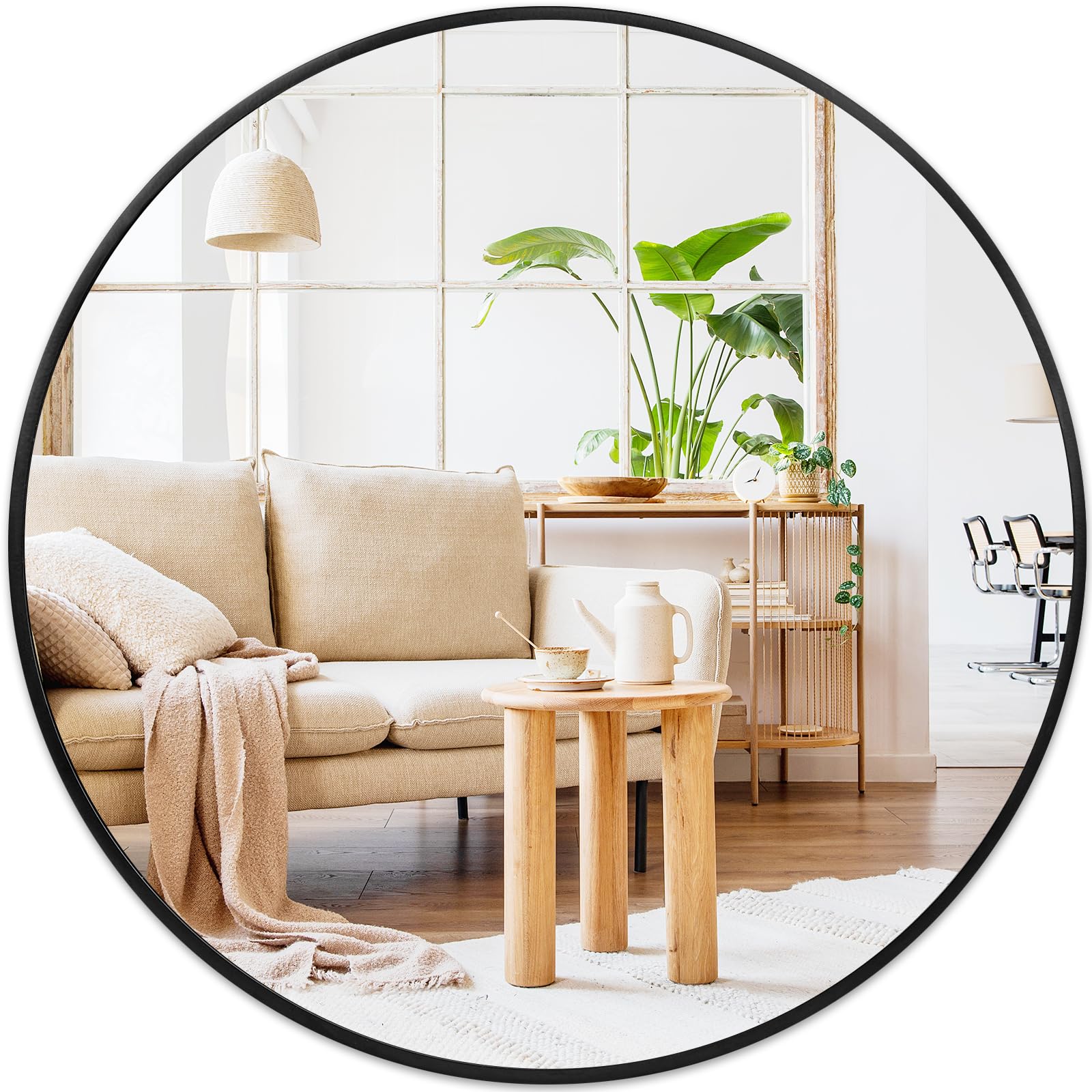 Fabuday Black Round Mirror 30 Inch - Large Circle Mirror for Bathroom, Living Room, Hallway, Entryway, Matte Aluminum Frame Circ