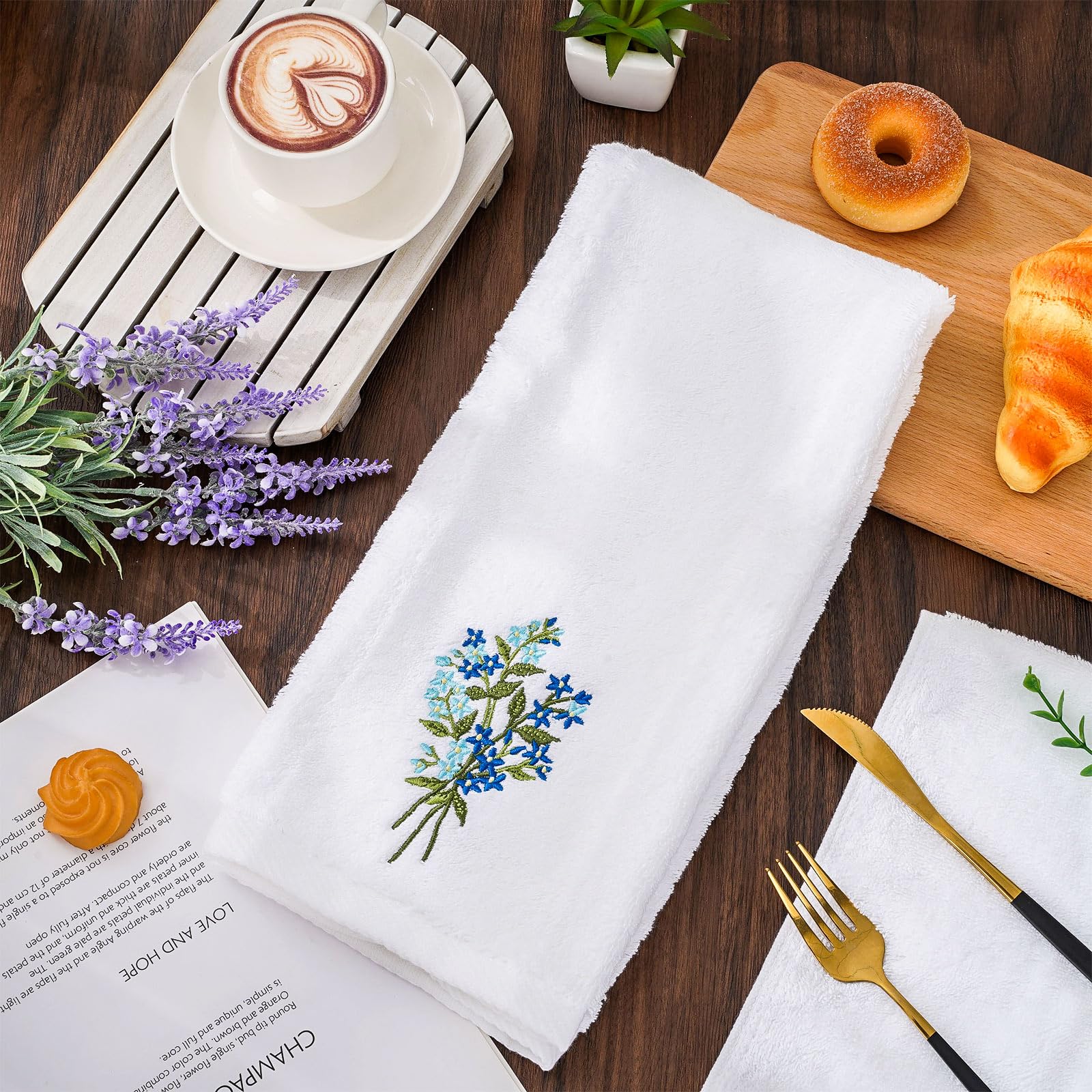 Jarthenaamcs 2Pcs Blue Floral Hand Towels Forget-Me-Not Flower Embroidered Bathroom Towel Decorative Dish Towel For Hand Drying