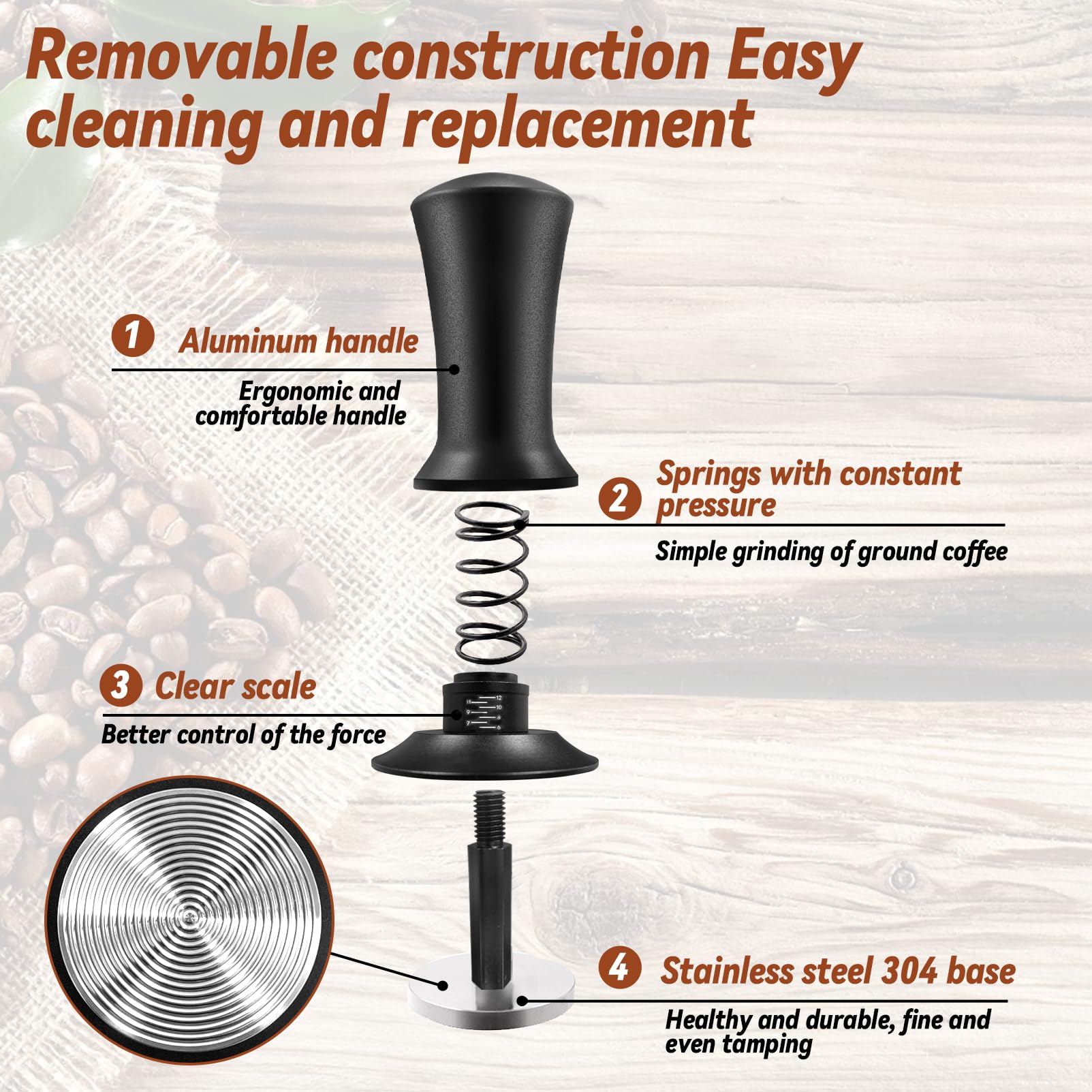 Espresso Hand Tamper 51Mm, Coffee Tamper With Wdt Tool Calibrated Spring Loaded, Hand Tampers With Silicone Mat, 100% Flat Stain
