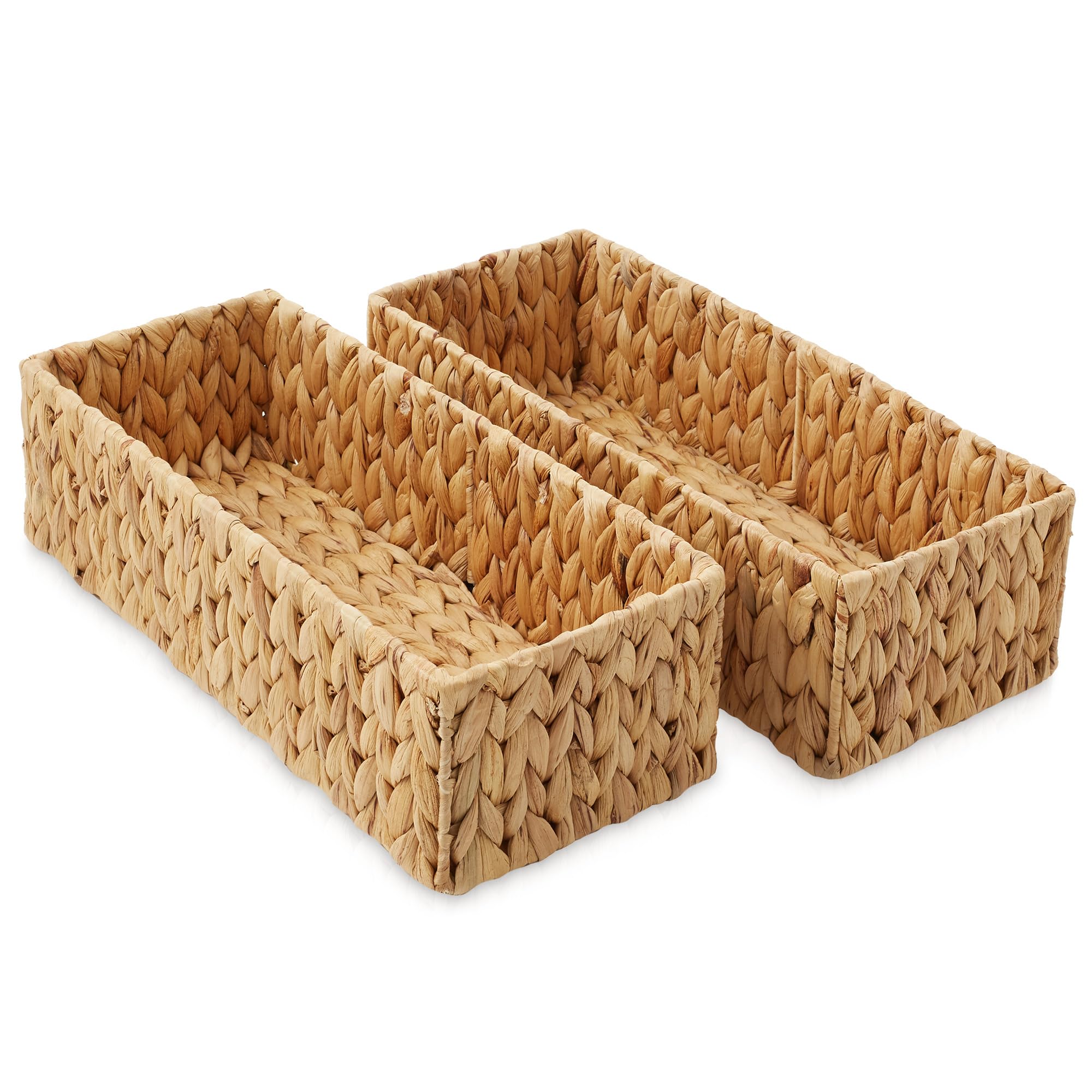 Casafield Set Of 2 Bathroom Storage Baskets, Natural - Water Hyacinth, 16'' W X 6.75'' D X 4.25'' H, Woven Toilet Tank Topper Bi